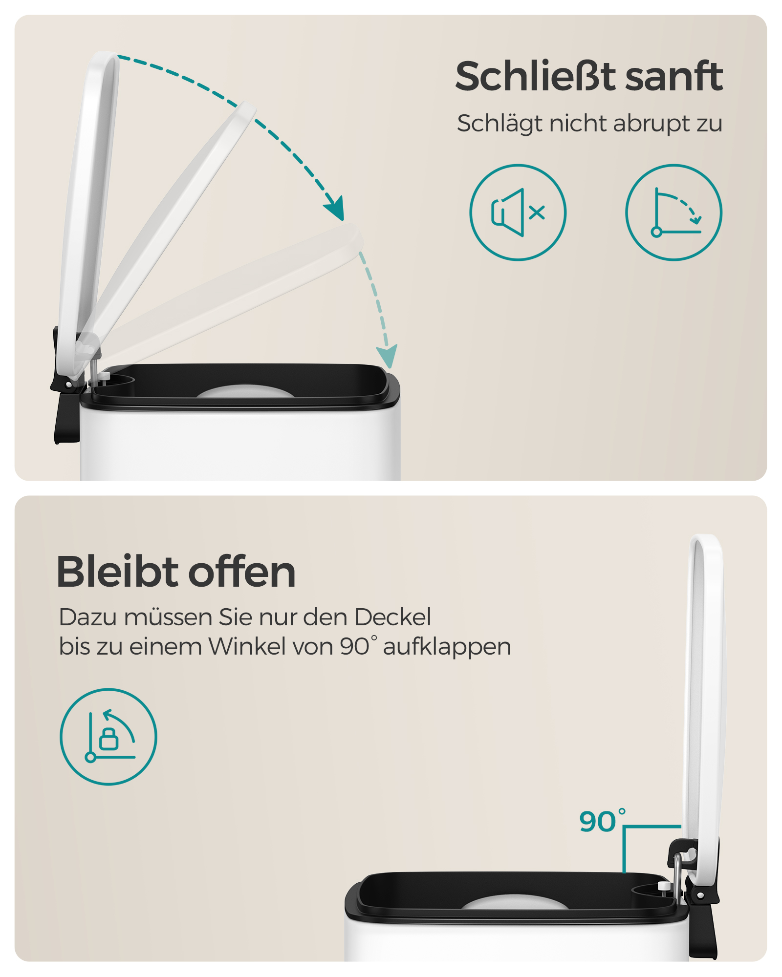 Kosmetinė šiukšliadėžė su pedalu, 8 l, balta, plieninė, su soft-close dangčiu - Image 4