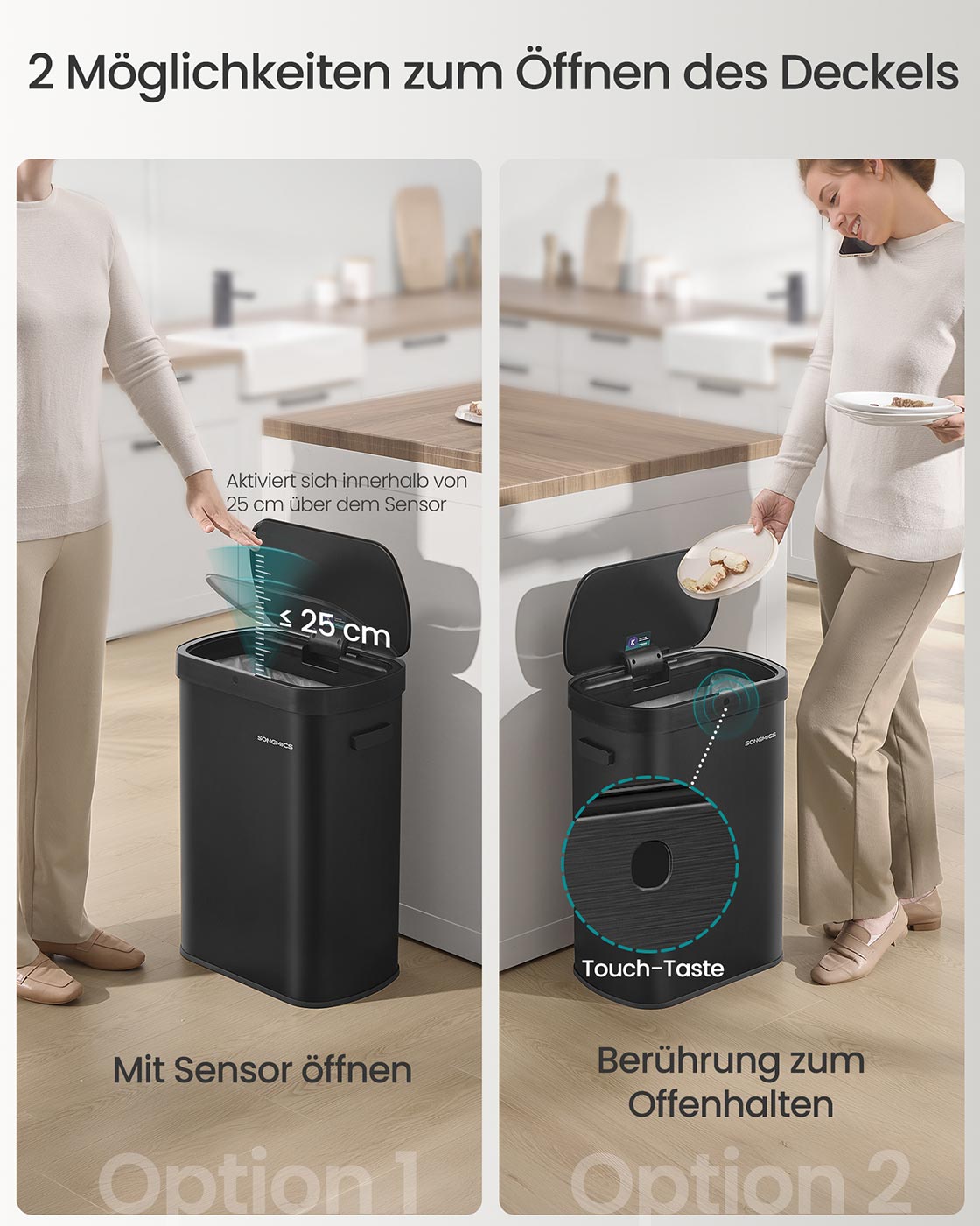 Automatinė šiukšliadėžė su jutikliu, 50 l, plieninė, juoda, su švelniai užsidarančiu dangčiu - Image 3
