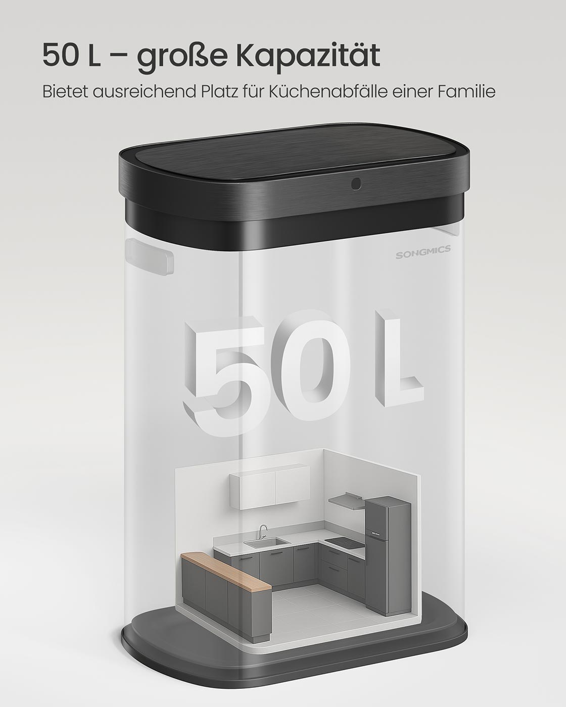 Automatinė šiukšliadėžė su jutikliu, 50 l, plieninė, juoda, su švelniai užsidarančiu dangčiu - Image 6