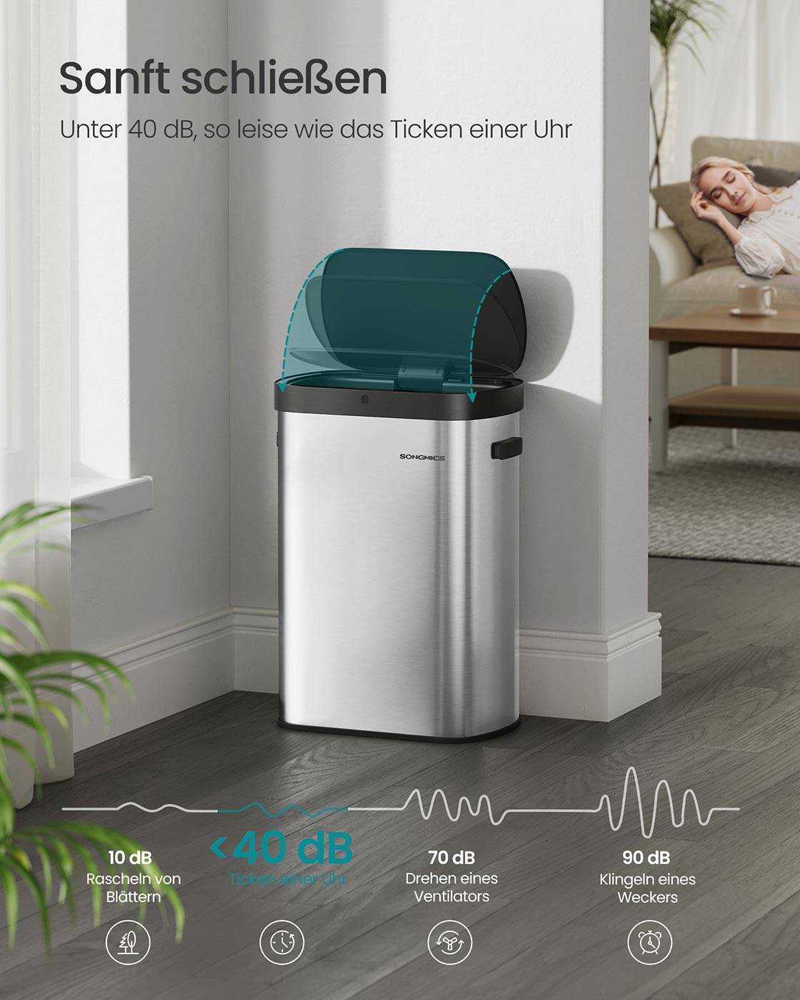 Automatinė šiukšliadėžė su jutikliu, 50 l, plieninė, sidabro ir juodos spalvos - Image 4