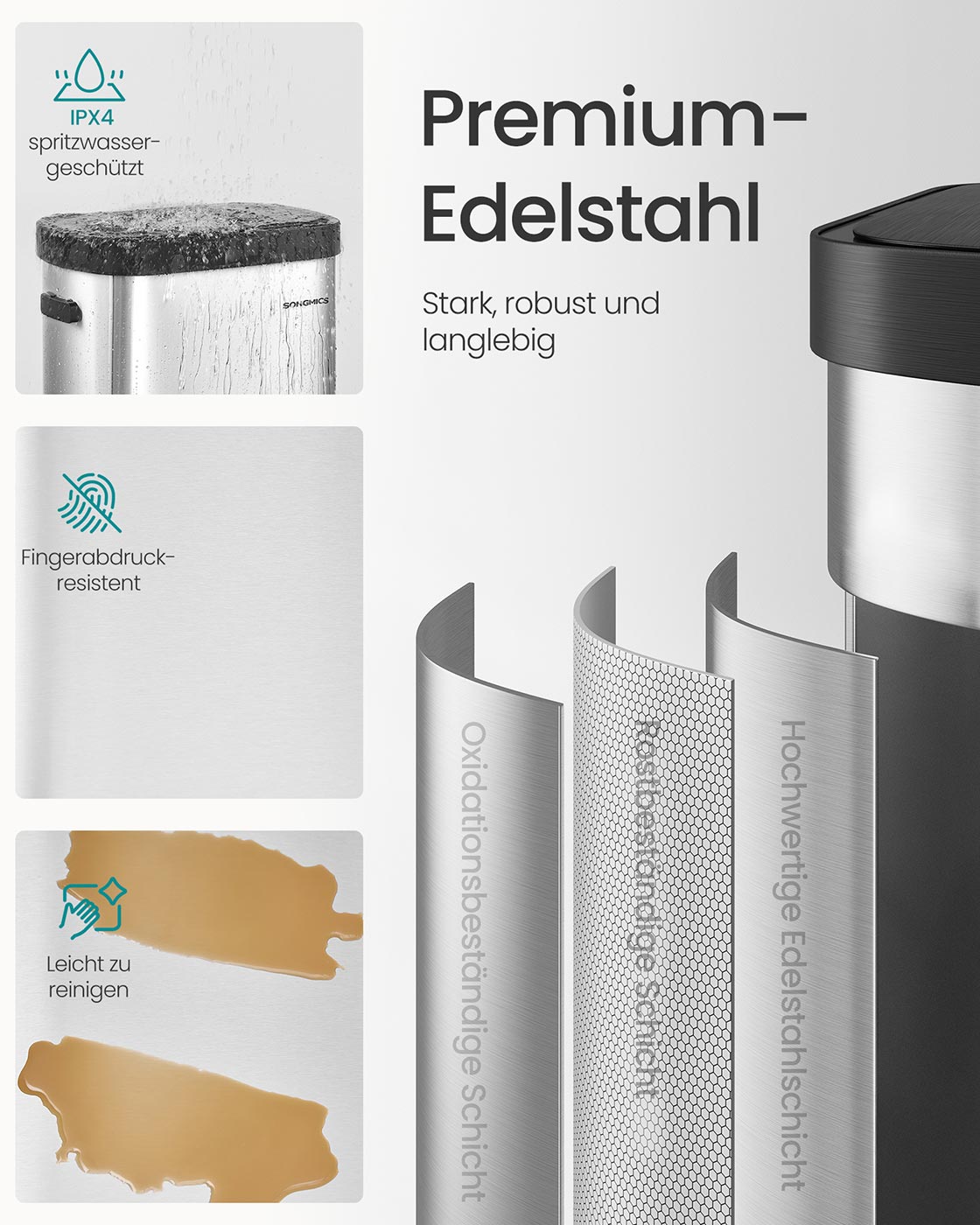 Automatinė šiukšliadėžė su jutikliu, 50 l, plieninė, sidabro ir juodos spalvos - Image 5