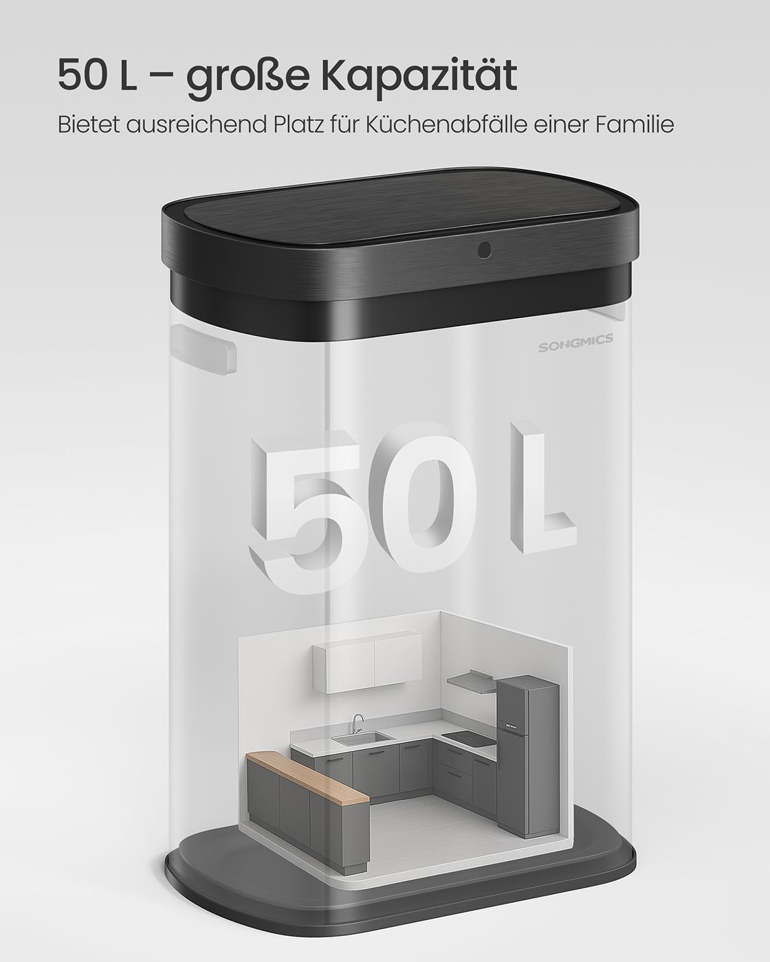 Automatinė šiukšliadėžė su jutikliu, 50 l, plieninė, sidabro ir juodos spalvos - Image 6