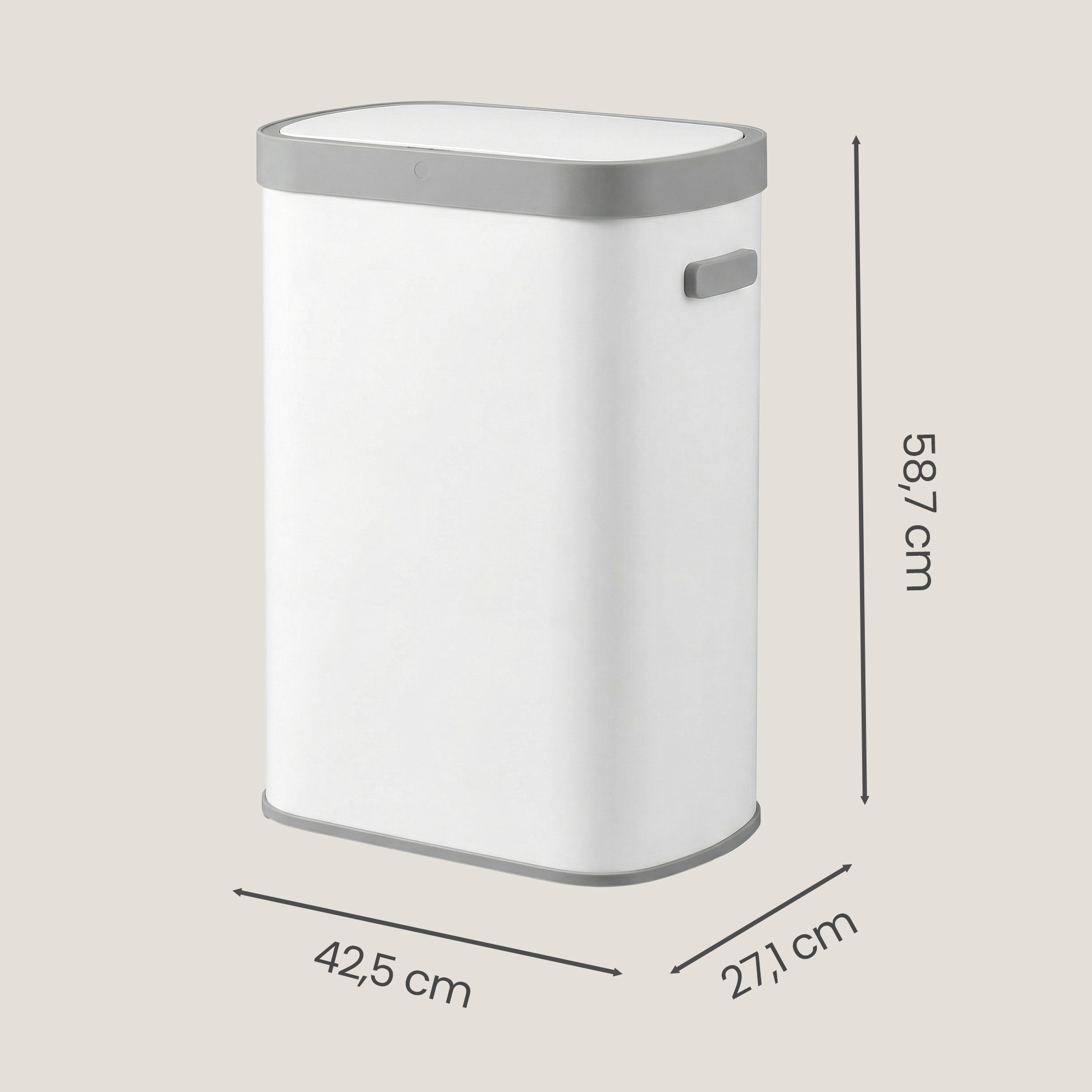 Sensoru atkritumu tvertne 50 l, balta, tērauds un PP plastmasa, 42,5 x 27,1 x 58,7 cm - Image 3