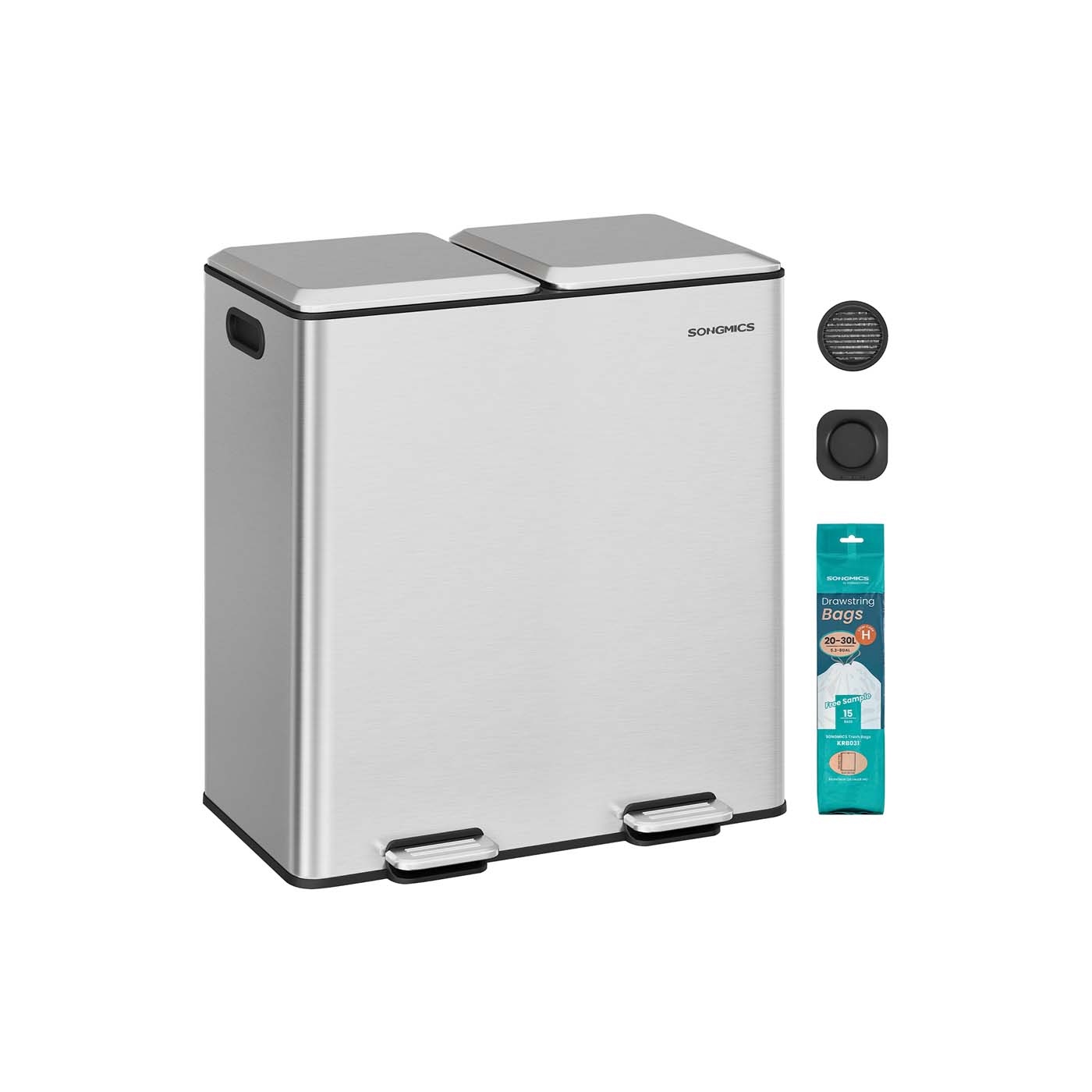 Poljinroska-astia 2 lokerolla, 2 x 30 l, ruostumaton teräs, metallinhopea