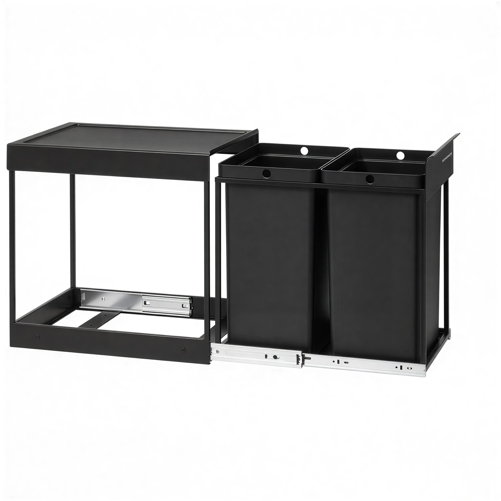 Ulosvedettävä jäteastia 2 lokerolla, 2 x 15 l, musta, 48,6 x 32,4 x 44 cm - Image 2