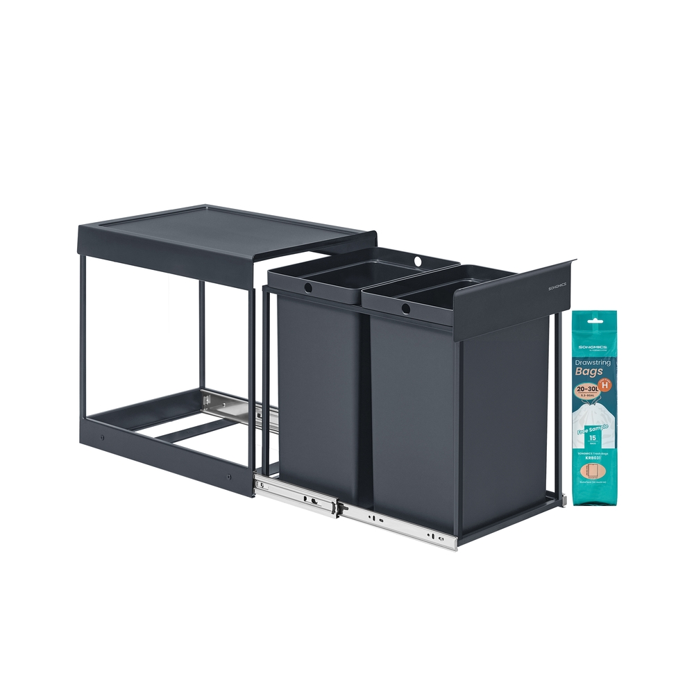 Izvelkama atkritumu tvertne skapītim ar 2 nodalījumiem, 2 x 20 l, pelēka, 48,6 x 32,4 x 44 cm