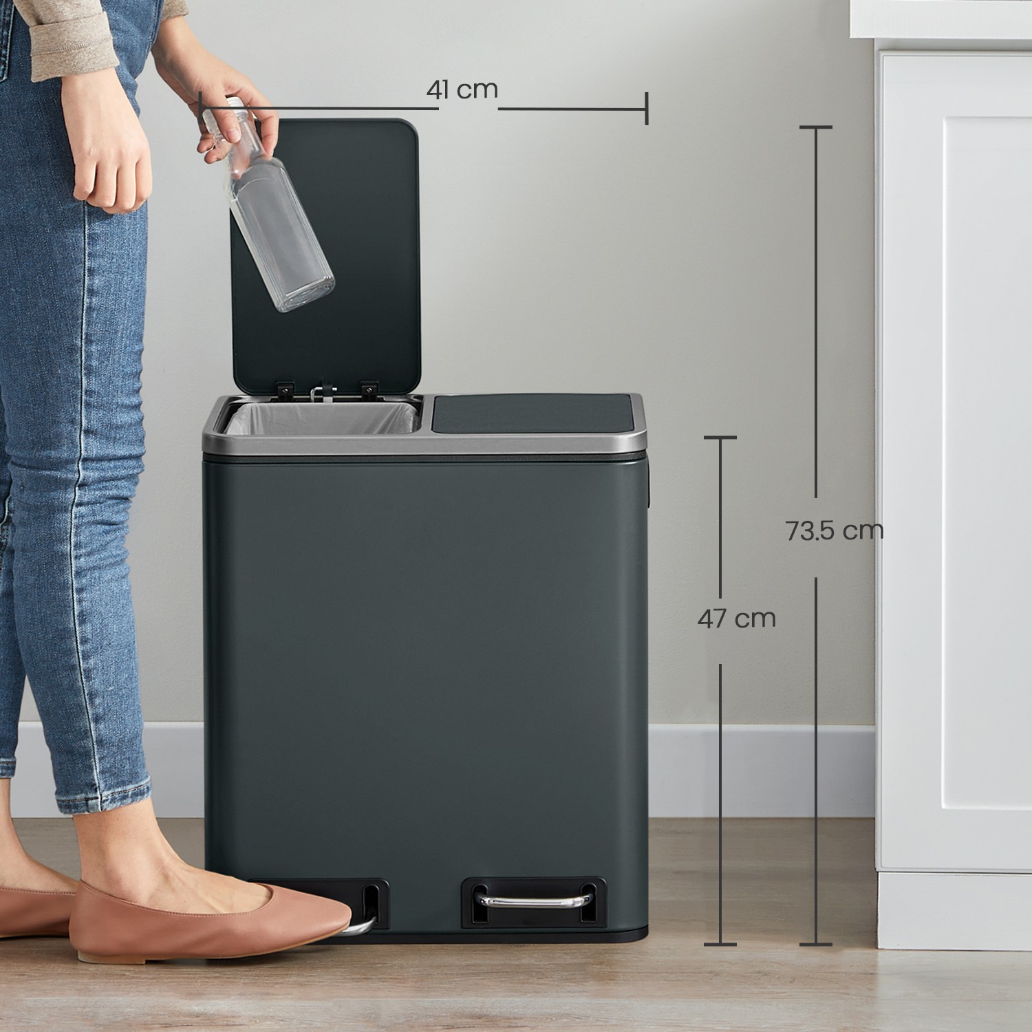 Šiukšliadėžė su pedalu, 30 l, 2 skyriai po 15 l, plienas, dūmų pilka - Image 5
