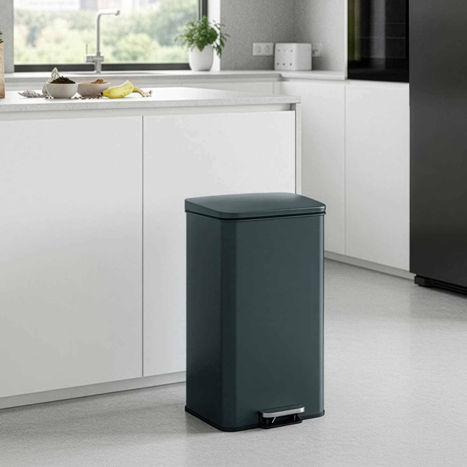 Pedāļa atkritumu tvertne virtuvei, 40 l, tērauda, pelēka, 34,8 x 32,1 x 59,5 cm - Image 5