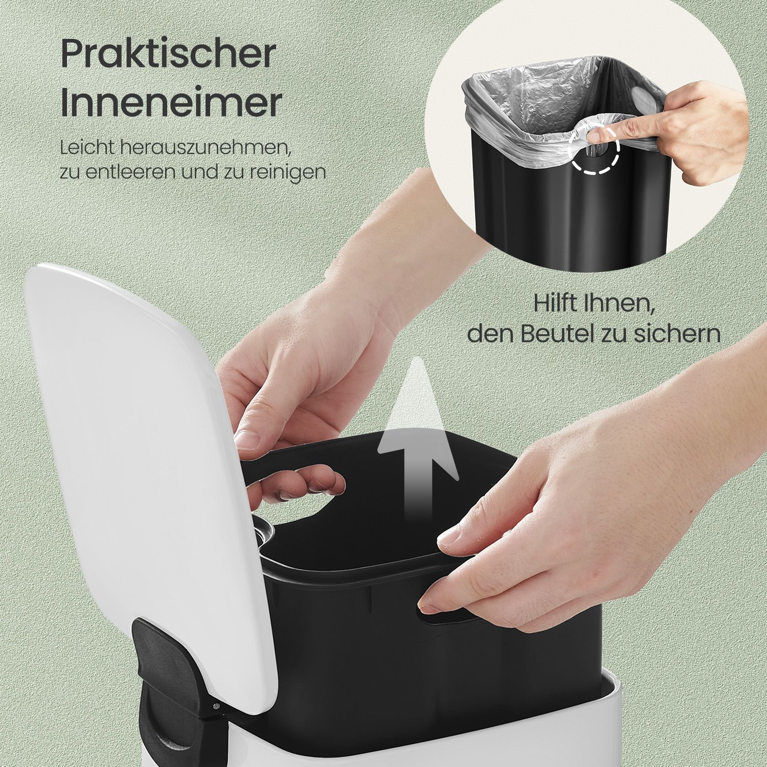 Kosmetinė šiukšliadėžė su pedalu, 6 l, balta, plieninė, 23,9 x 19,3 x 25,5 cm - Image 5