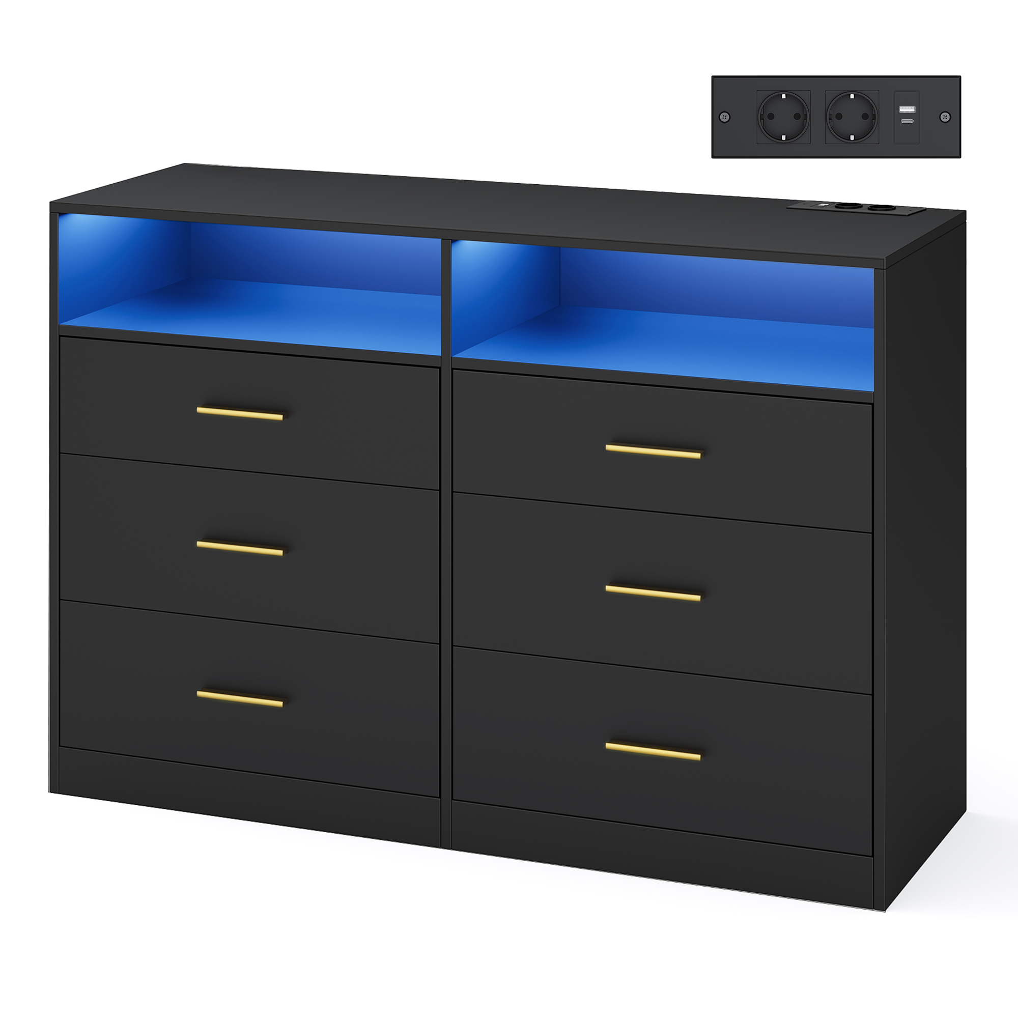 Lipasto 6 laatikolla, musta, lastulevy ja MDF, 40 x 119 x 81,1 cm