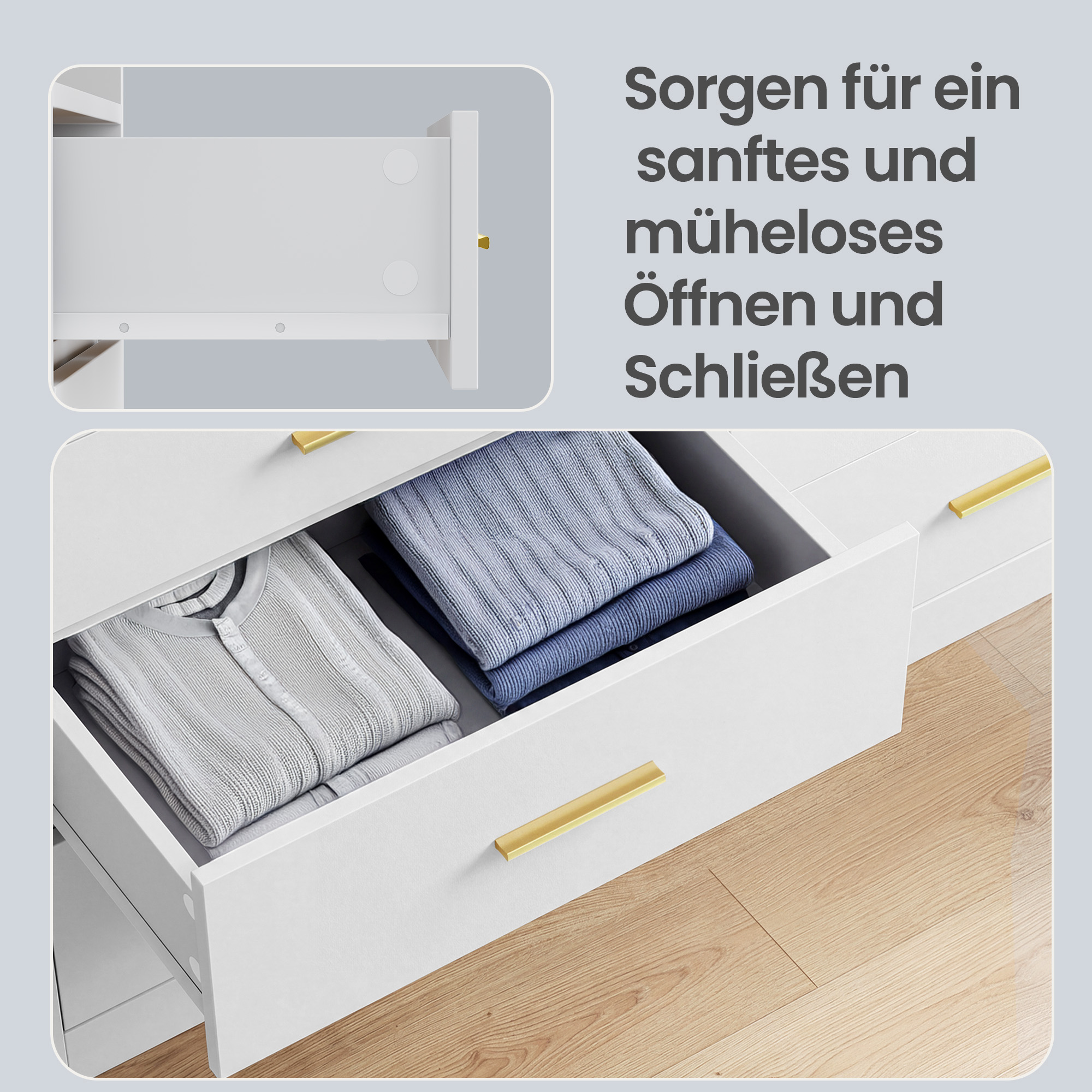 Kumode ar LED apgaismojumu un uzlādes staciju, 6 atvilktnes, balta, 40 x 119 x 81,2 cm - Image 8