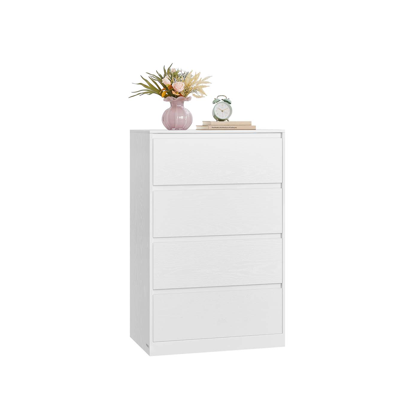 Komoda su 4 stalčiais, 40 x 60 x 97,4 cm, medžio drožlių plokštė ir MDF, sniego baltumo