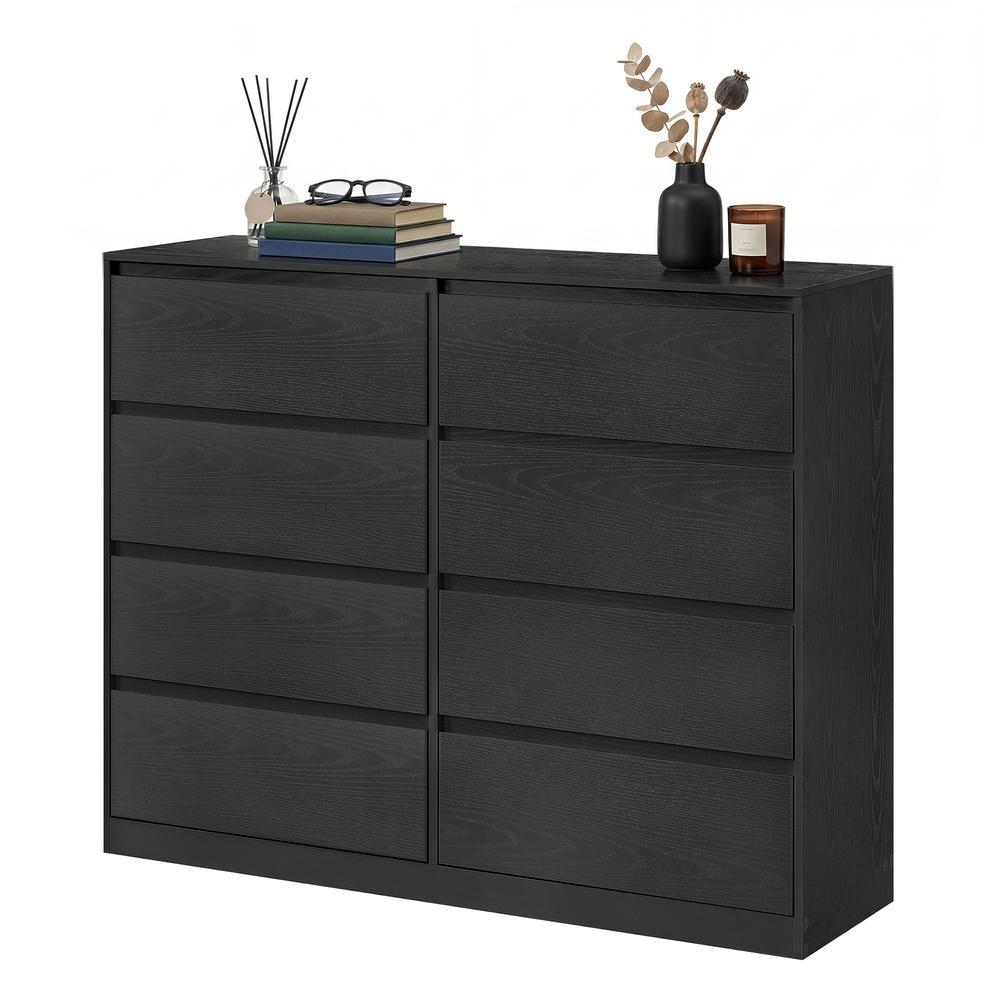 Lipasto 8 laatikolla, musta, 40 x 119,4 x 97,5 cm, lastulevy ja MDF