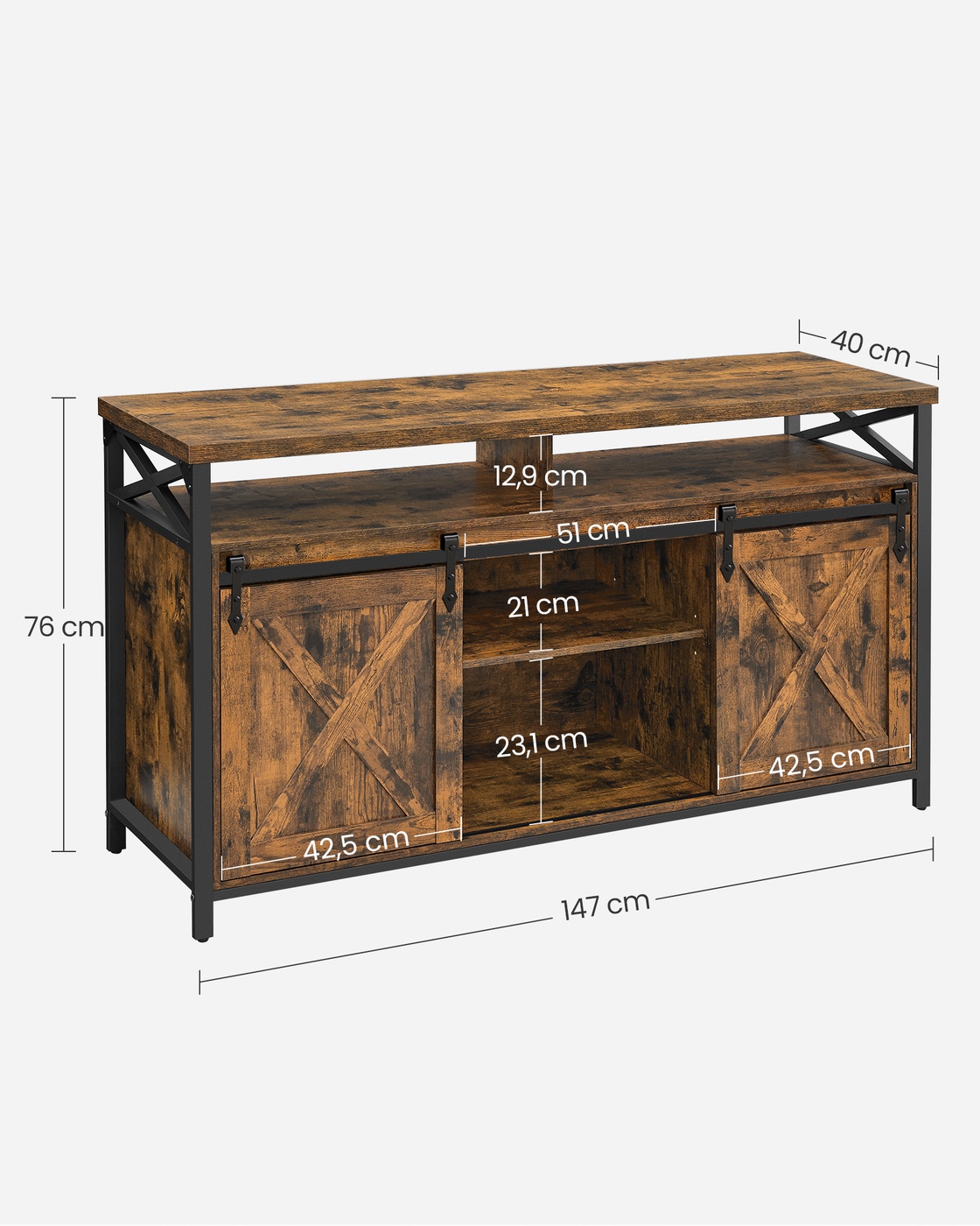 TV-taso, 147 x 40 x 76 cm, vintage ruskea-musta, lastulevyä ja terästä - Image 7