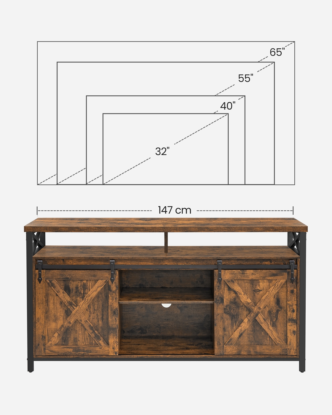 TV-taso, 147 x 40 x 76 cm, vintage ruskea-musta, lastulevyä ja terästä - Image 8