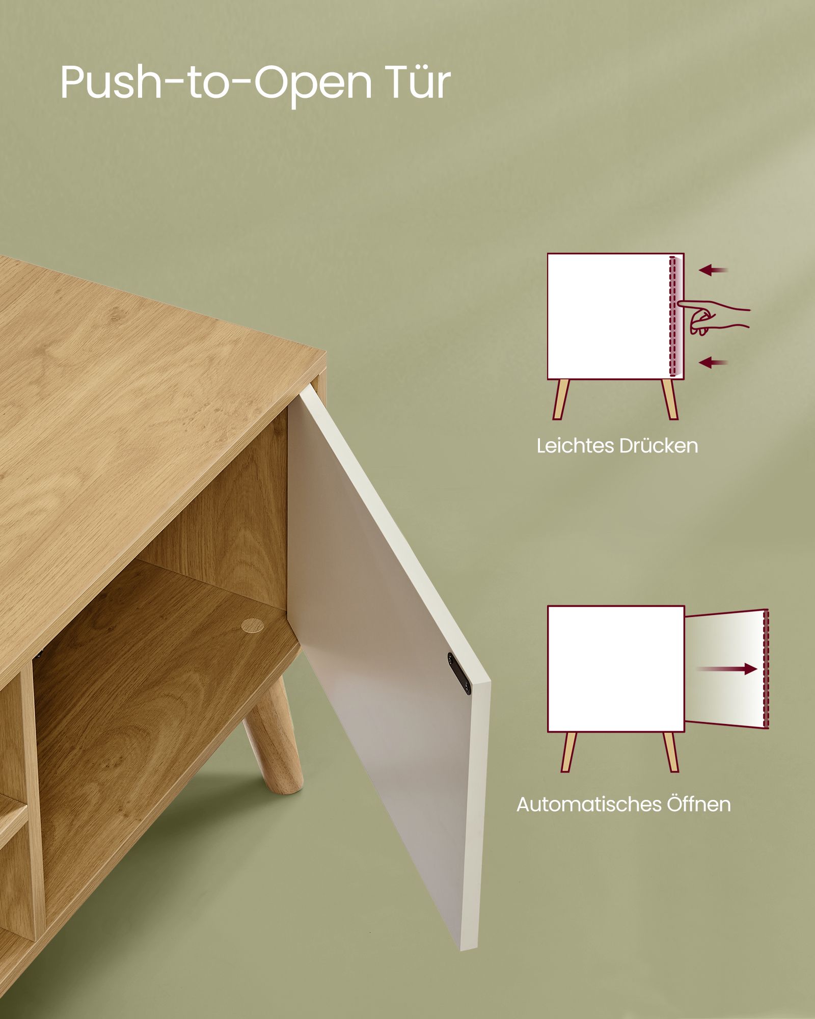 TV staliukas, 120 x 40 x 49 cm, medžio drožlių plokštė ir kaučiukmedis, natūralaus ąžuolo ir kreminės baltos spalvos - Image 5