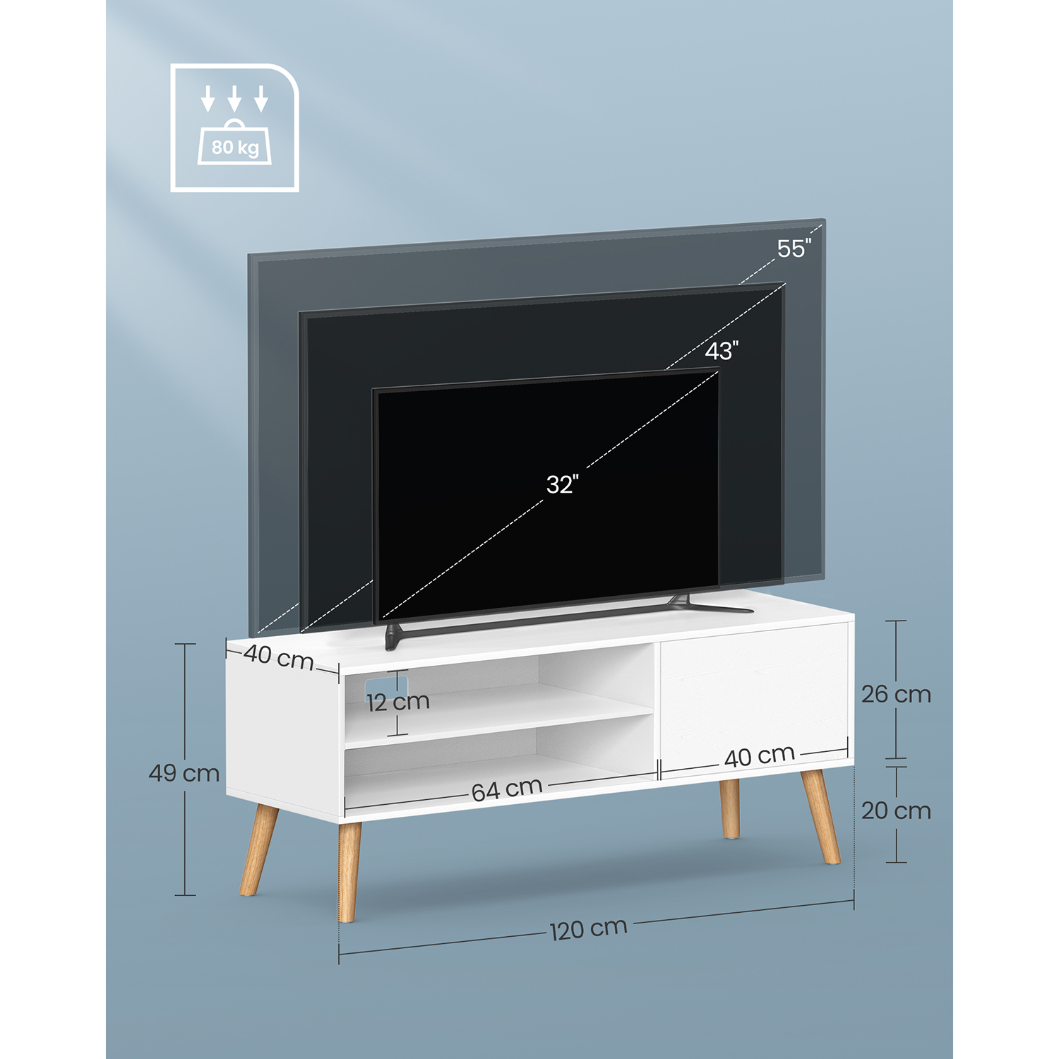 TV skapītis, balts, skaidu plātne un gumijkoks, 40 x 120 x 49 cm - Image 5