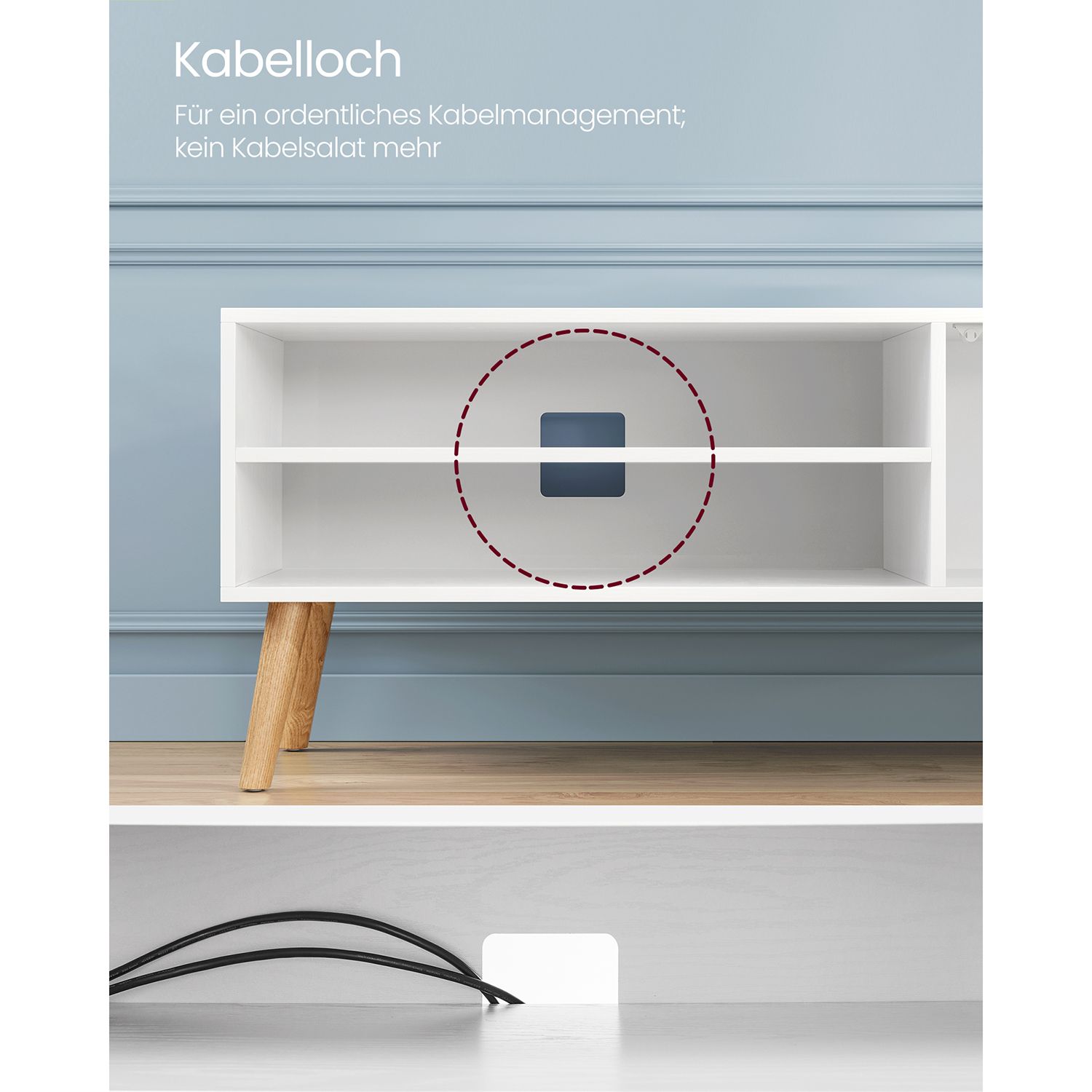 TV skapītis, balts, skaidu plātne un gumijkoks, 40 x 120 x 49 cm - Image 8