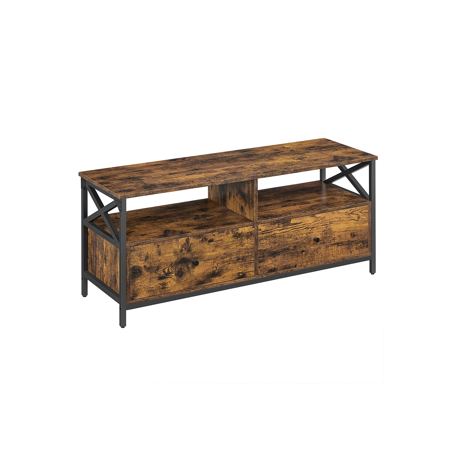 TV staliukas iki 55 colių televizoriui, 120 x 40 x 50 cm, su 2 stalčiais, rudas-juodas