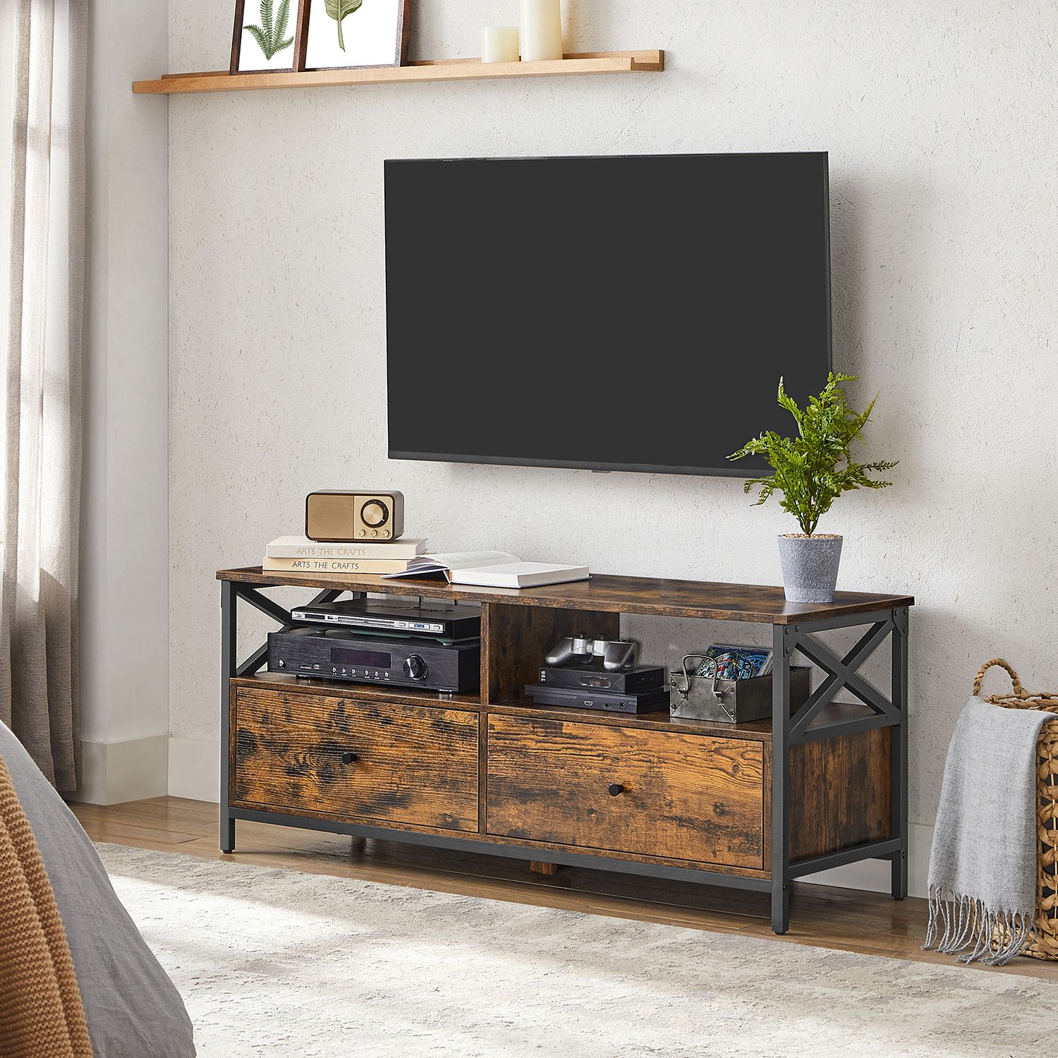 TV staliukas iki 55 col. televizoriui, 120 x 40 x 50 cm, 2 stalčiai, vintage rudos-juodos spalvos - Image 2