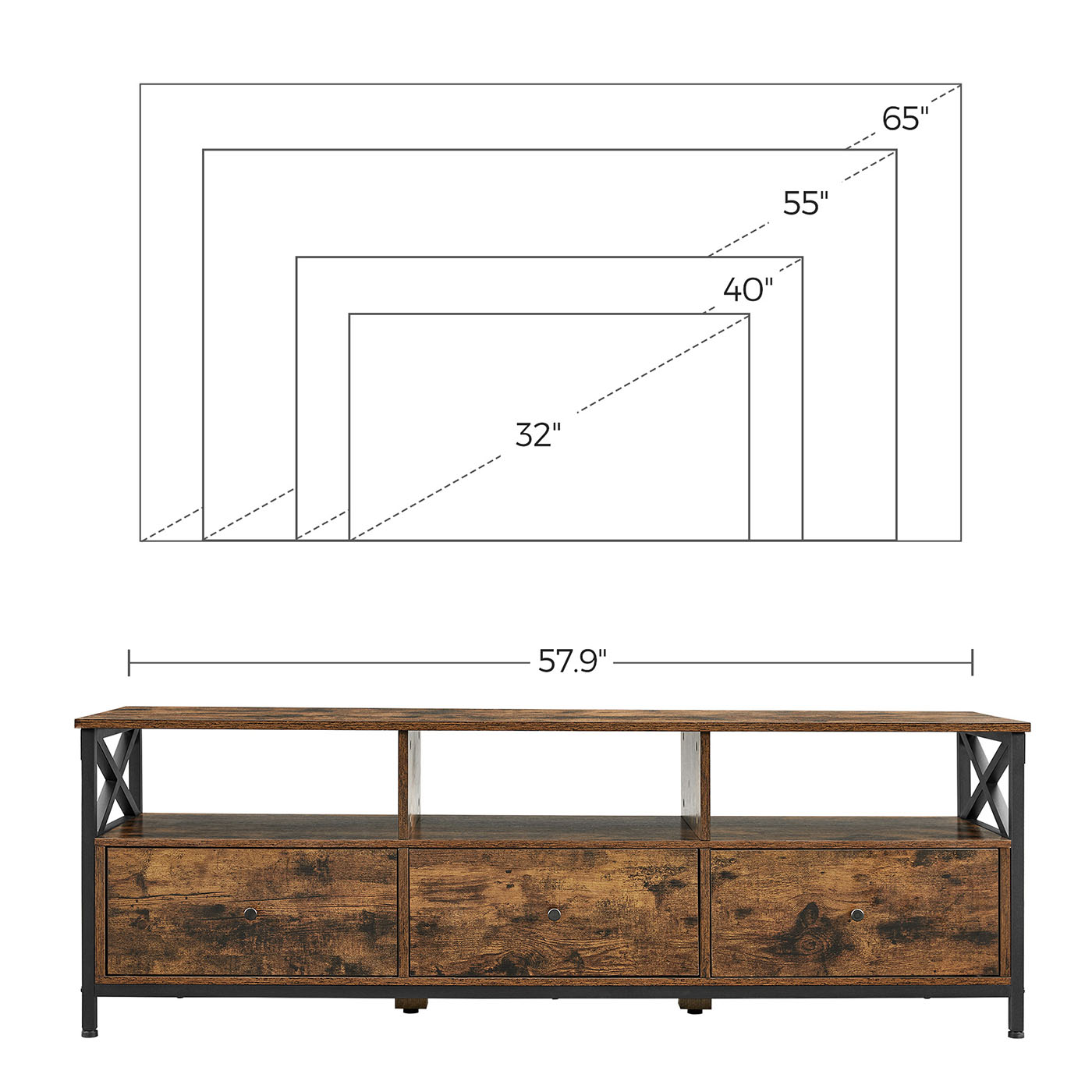 TV spintelė iki 65 colių televizoriui, 147 x 40 x 50 cm, 3 stalčiai, medžio drožlių plokštė ir plienas - Image 8