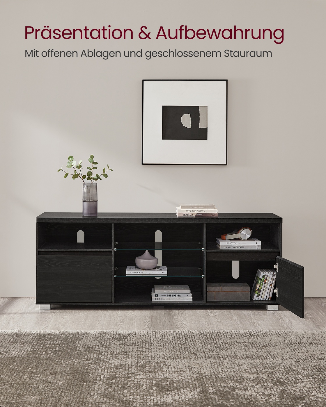 TV skapītis televizoriem līdz 70 collām ar LED apgaismojumu, melns, 160 x 40 x 60 cm - Image 6