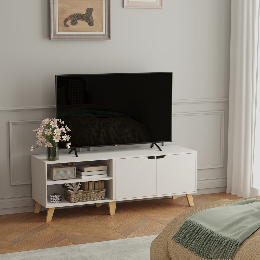 TV spintelė su 2 durelėmis, reguliuojamomis lentynomis, 140 x 40 x 50 cm, iki 60 colių
