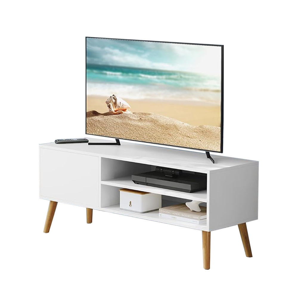 TV spintelė 120 x 40 x 49 cm, balta, iš medžio drožlių plokštės ir kaučiukmedžio