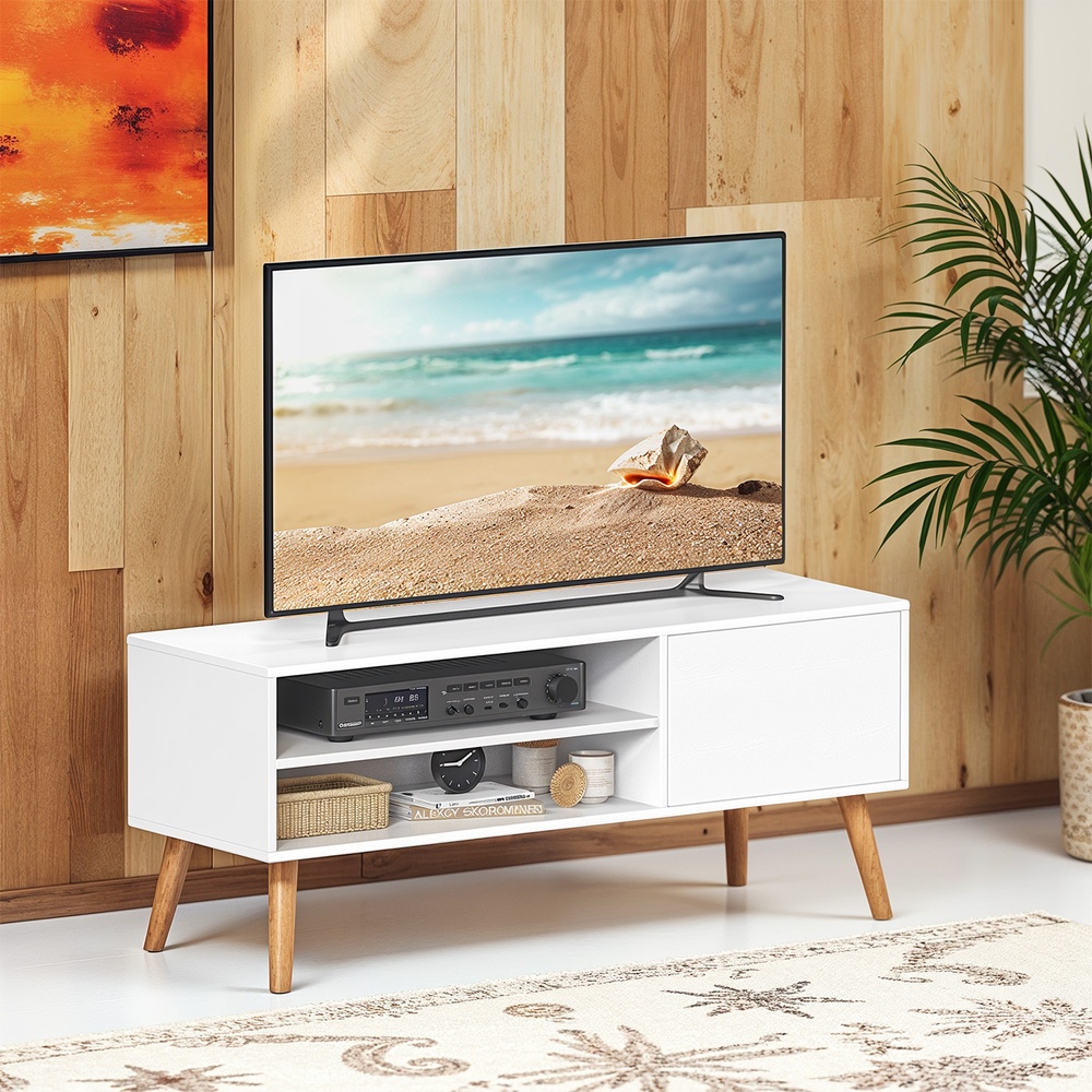 TV skapītis 120 x 40 x 49 cm, balts, no skaidu plātnes un gumijkoka - Image 3