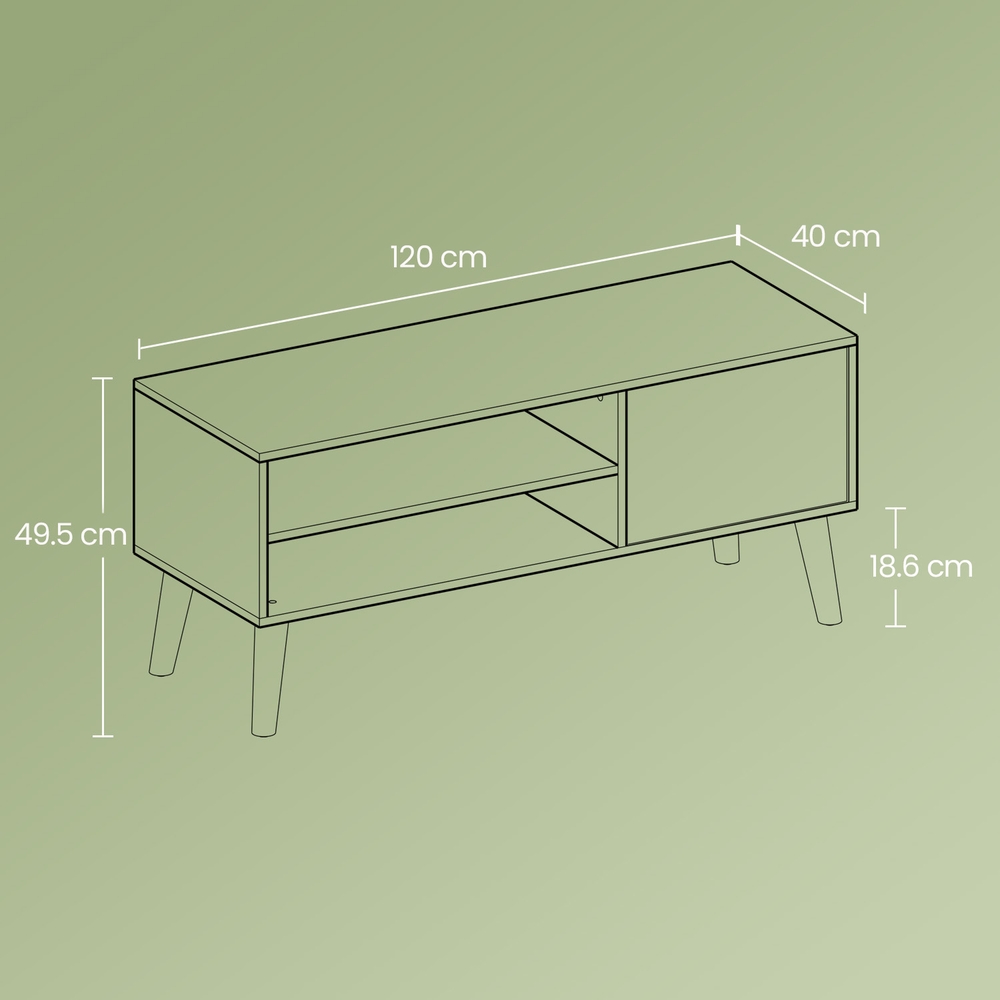 TV skapītis 120 x 40 x 49 cm, balts, no skaidu plātnes un gumijkoka - Image 6