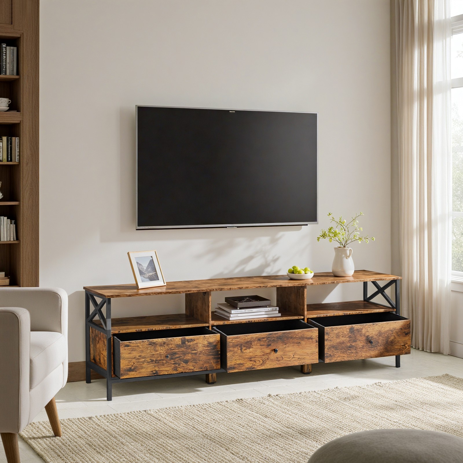 TV staliukas televizoriams iki 80 colių, 178 x 40 x 50 cm, ruda-juoda - Image 4