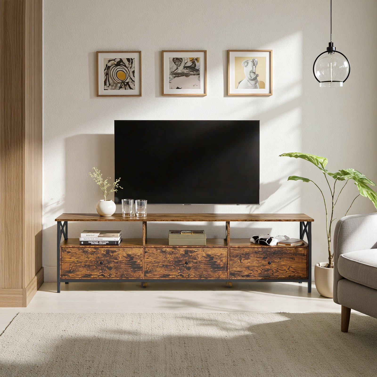 TV staliukas televizoriams iki 80 colių, 178 x 40 x 50 cm, ruda-juoda - Image 5