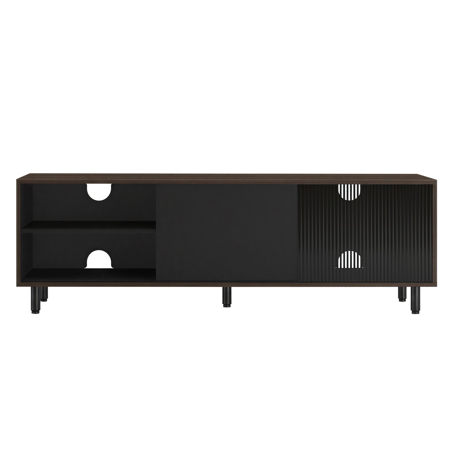 TV spintelė iki 60 colių televizoriui, 140 x 39 x 45 cm, rievėtas stiklas, ruda-juoda