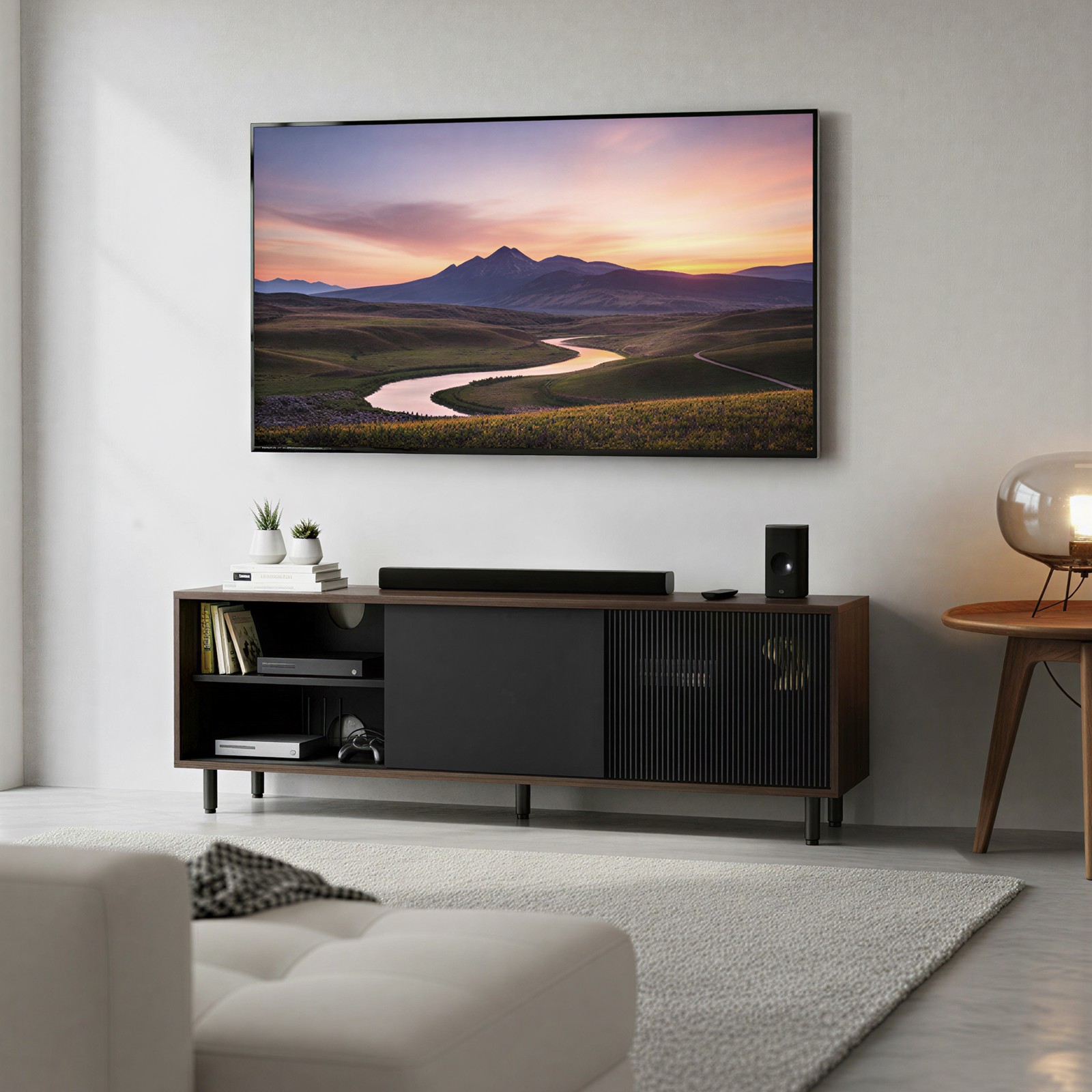 TV-taso enintään 60 tuuman televisiolle, 140 x 39 x 45 cm, uurrettu lasi, ruskea-musta - Image 4