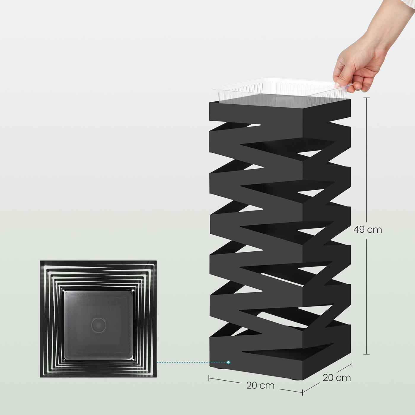 Skėčių stovas, kvadratinis, juodas, plienas ir plastikas, 20 x 20 x 49 cm - Image 6