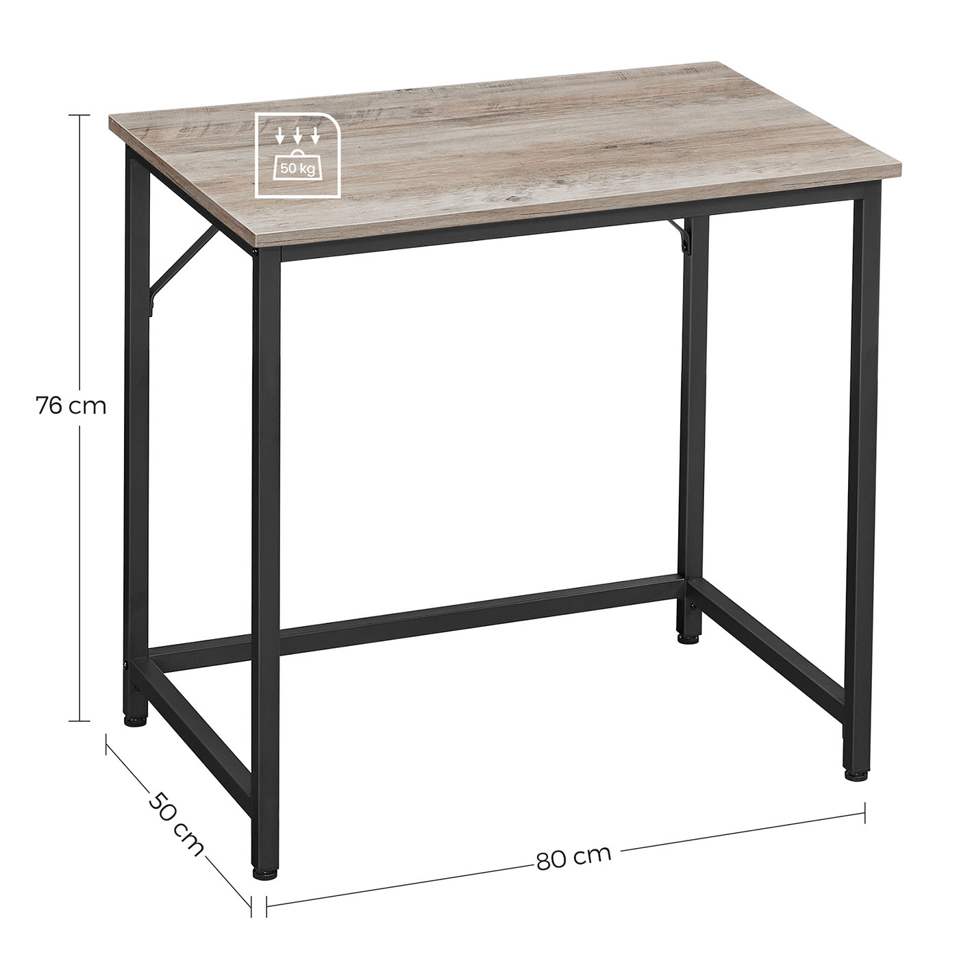 Kapea tietokonepöytä, teollinen tyyli, 50 x 80 x 76 cm, greige-musta - Image 6