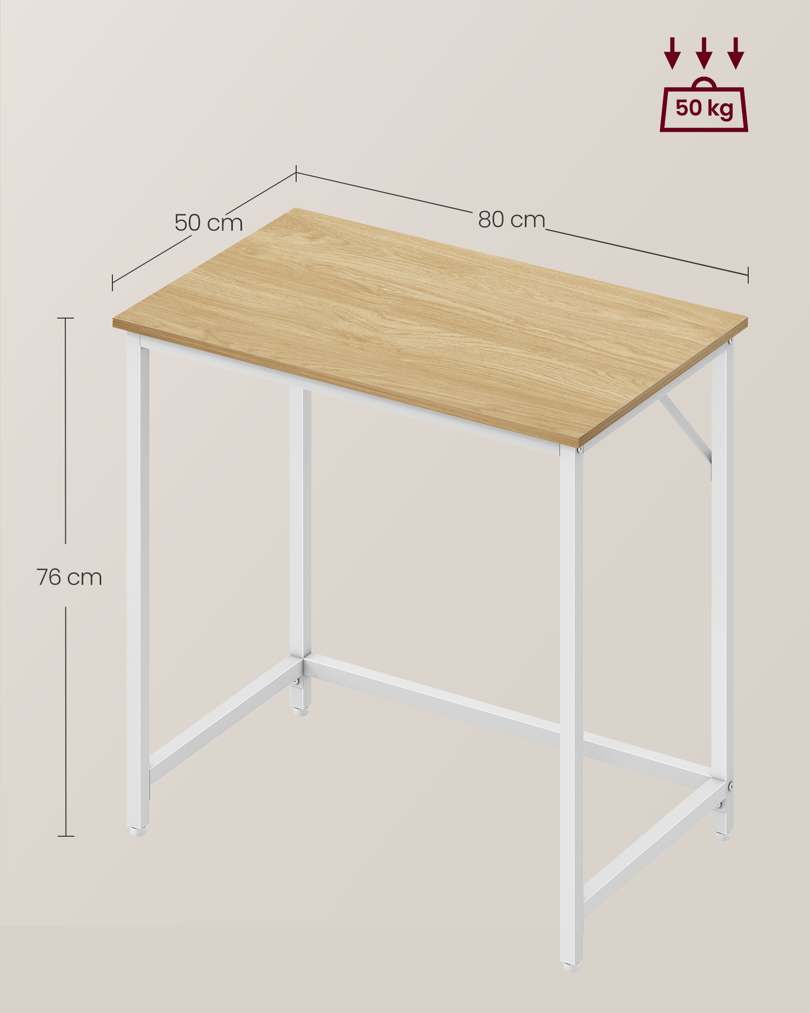 Rašomasis stalas su metaliniu rėmu, 50 x 80 x 76 cm, medžio drožlių plokštė ir plienas - Image 6