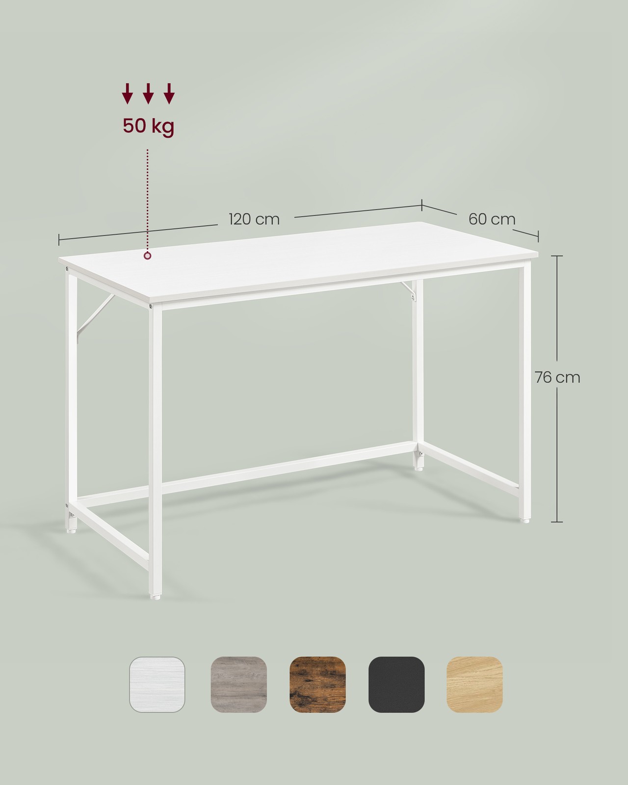 Kompiuterio stalas su metaliniu rėmu, klevo baltos spalvos, 60 x 120 x 76 cm - Image 5