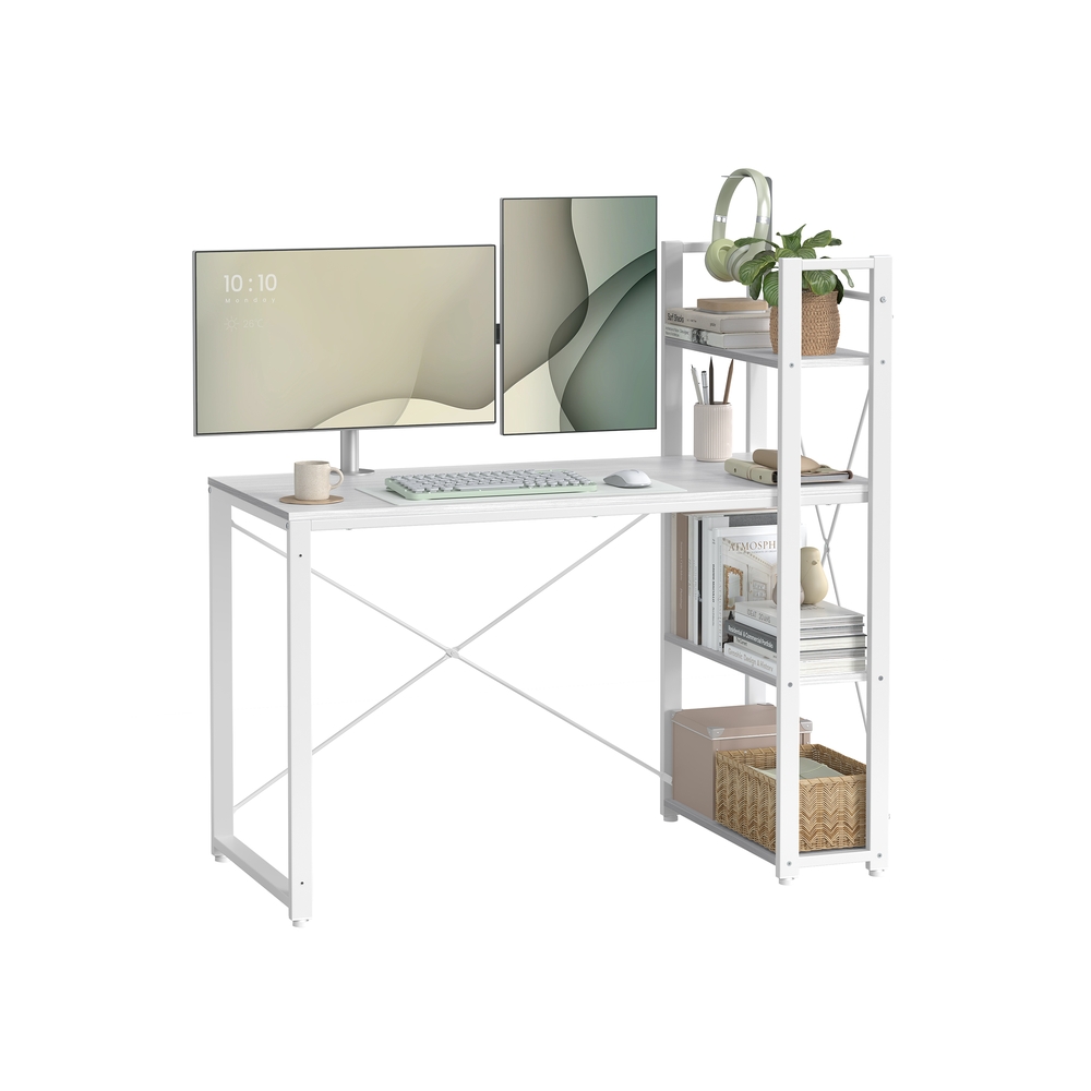 Arvutilaud riiulitega, 120 x 56 x 120 cm, vahtravalge, puitlaastplaat ja teras