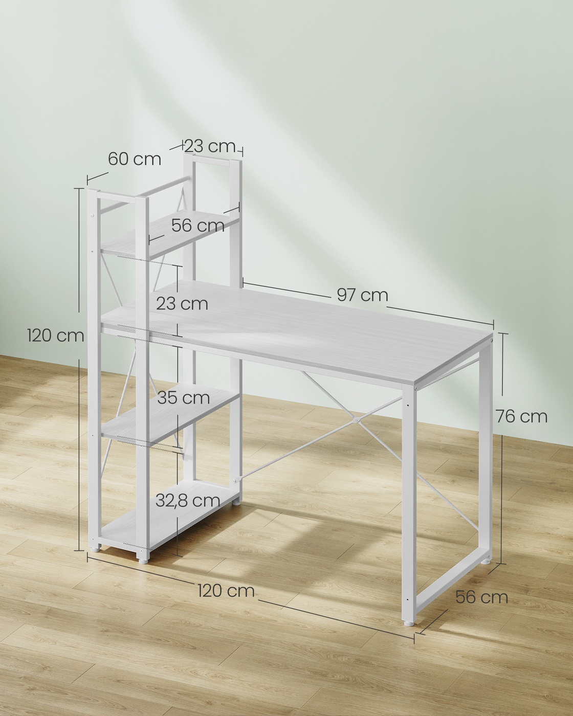 Datorgalds ar plauktiem, 120 x 56 x 120 cm, kļavbalts, tērauds un skaidu plātne - Image 7