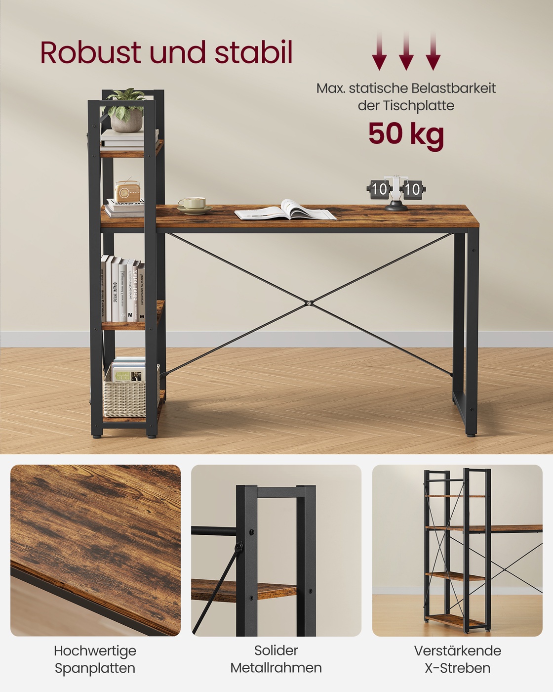 Datora galds ar plauktiem labajā vai kreisajā pusē, 56 x 137,2 x 120 cm, brūns-melns - Image 5
