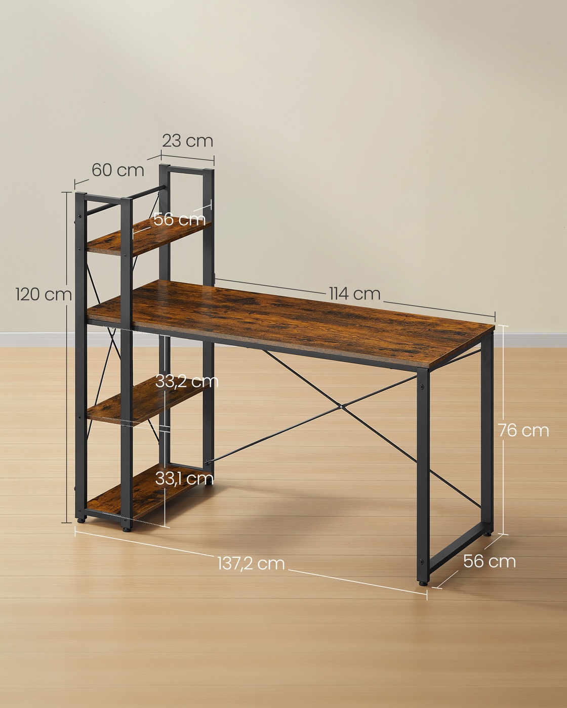 Datora galds ar plauktiem labajā vai kreisajā pusē, 56 x 137,2 x 120 cm, brūns-melns - Image 7