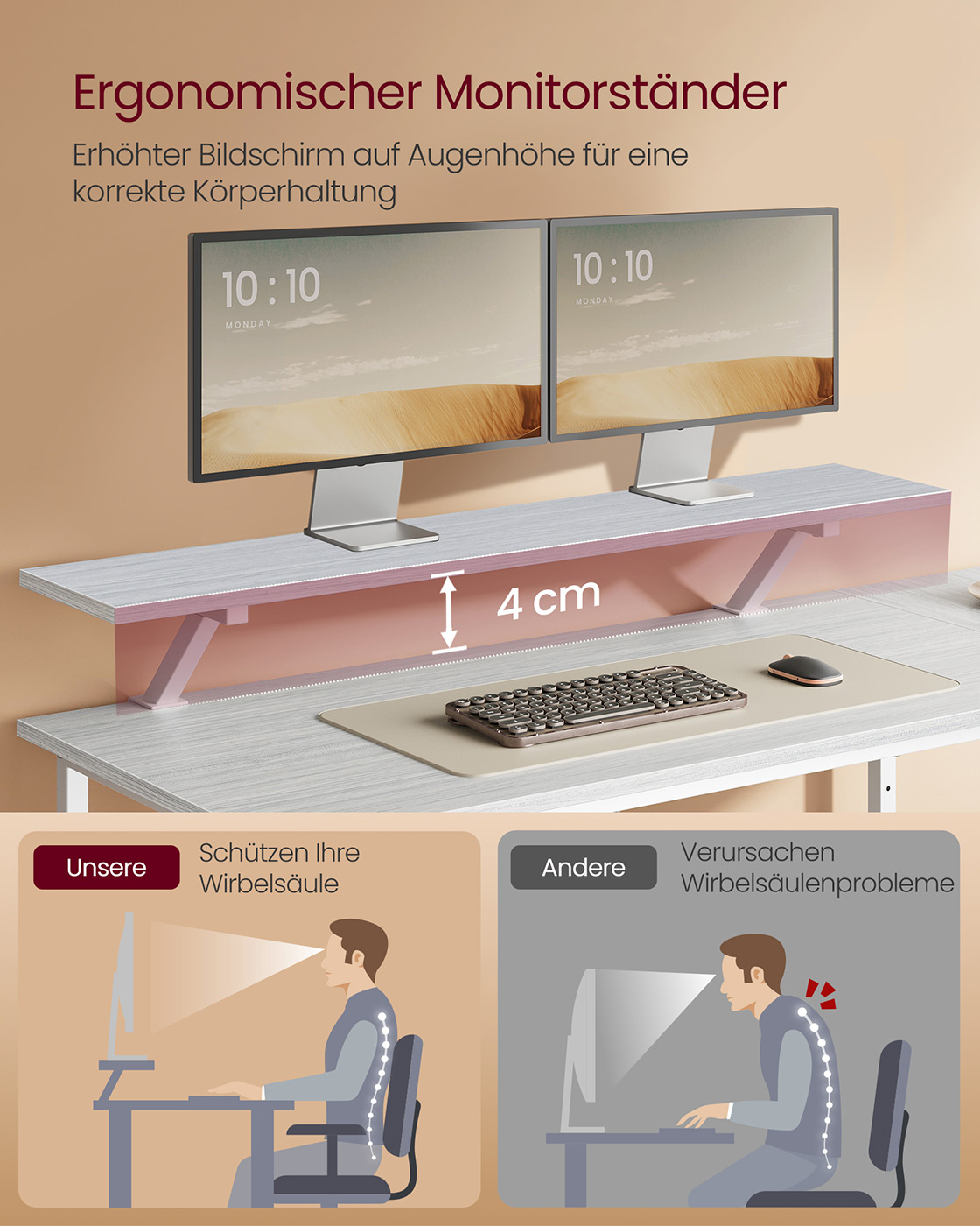 L formos rašomasis stalas su 2 stalčiais ir monitoriaus stovu, 105 x 135 x 89,5 cm, balta - Image 5