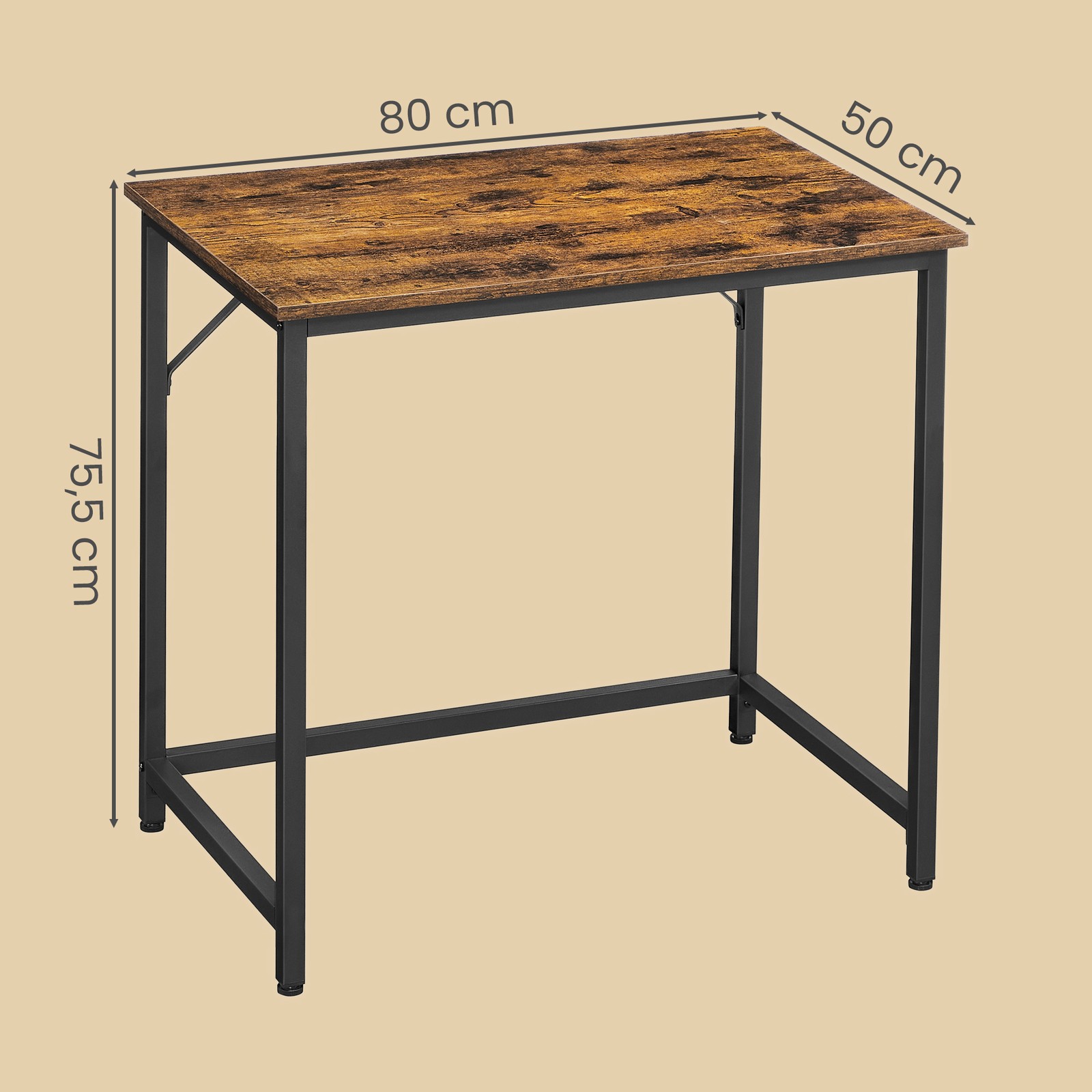 Rakstāmgalds, 80 x 50 x 75 cm, skaidu plātne un tērauds, brūns-melns - Image 3