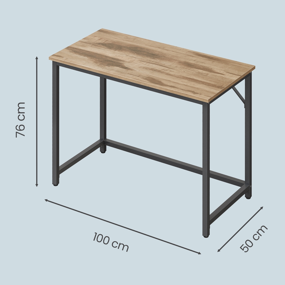 Tietokonepöytä kotitoimistoon, 100 x 50 x 76 cm, lastulevyä ja terästä, ruskea-musta - Image 3