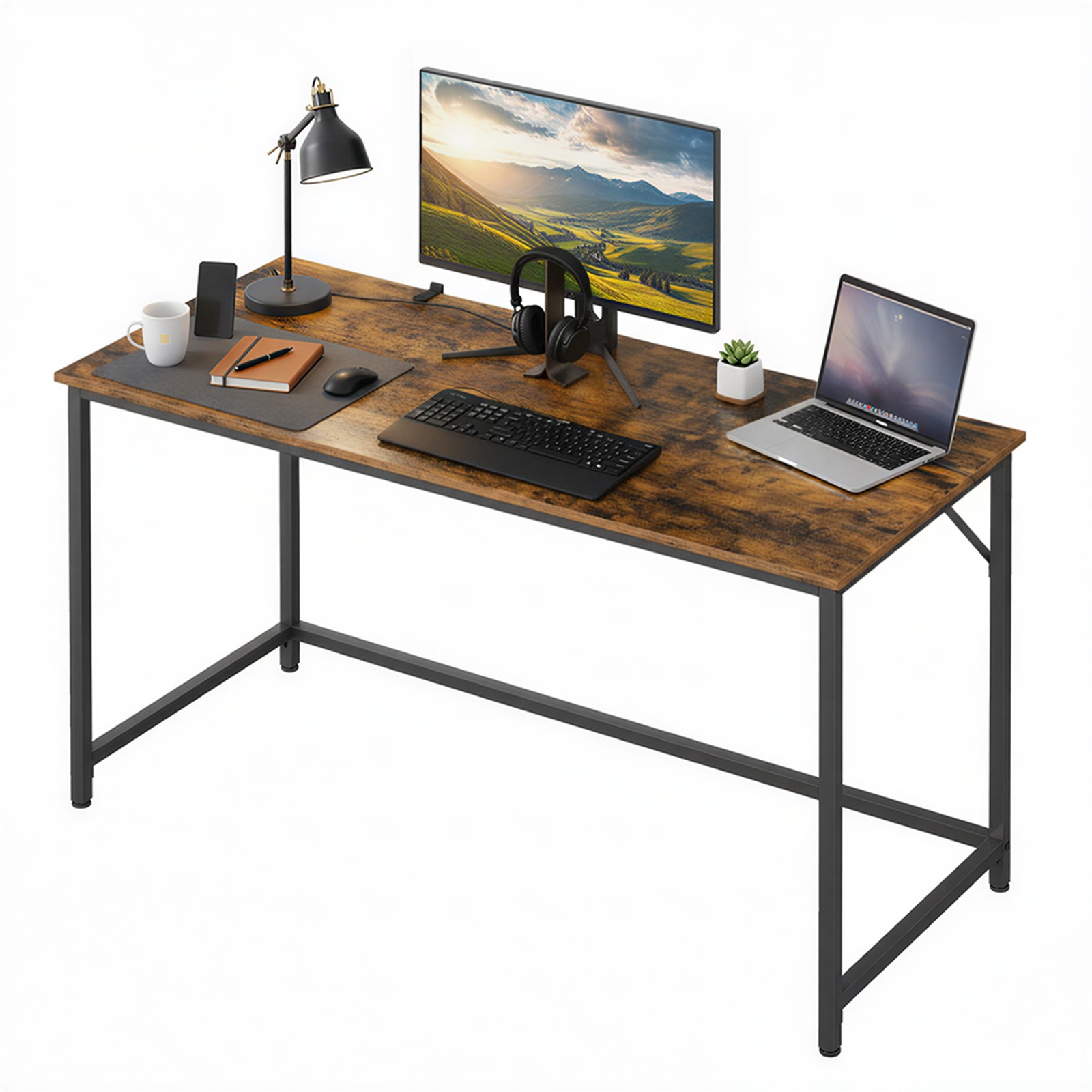Arvutilaud 135 x 60 x 75 cm, puitlaastplaat ja teras, pruun-must