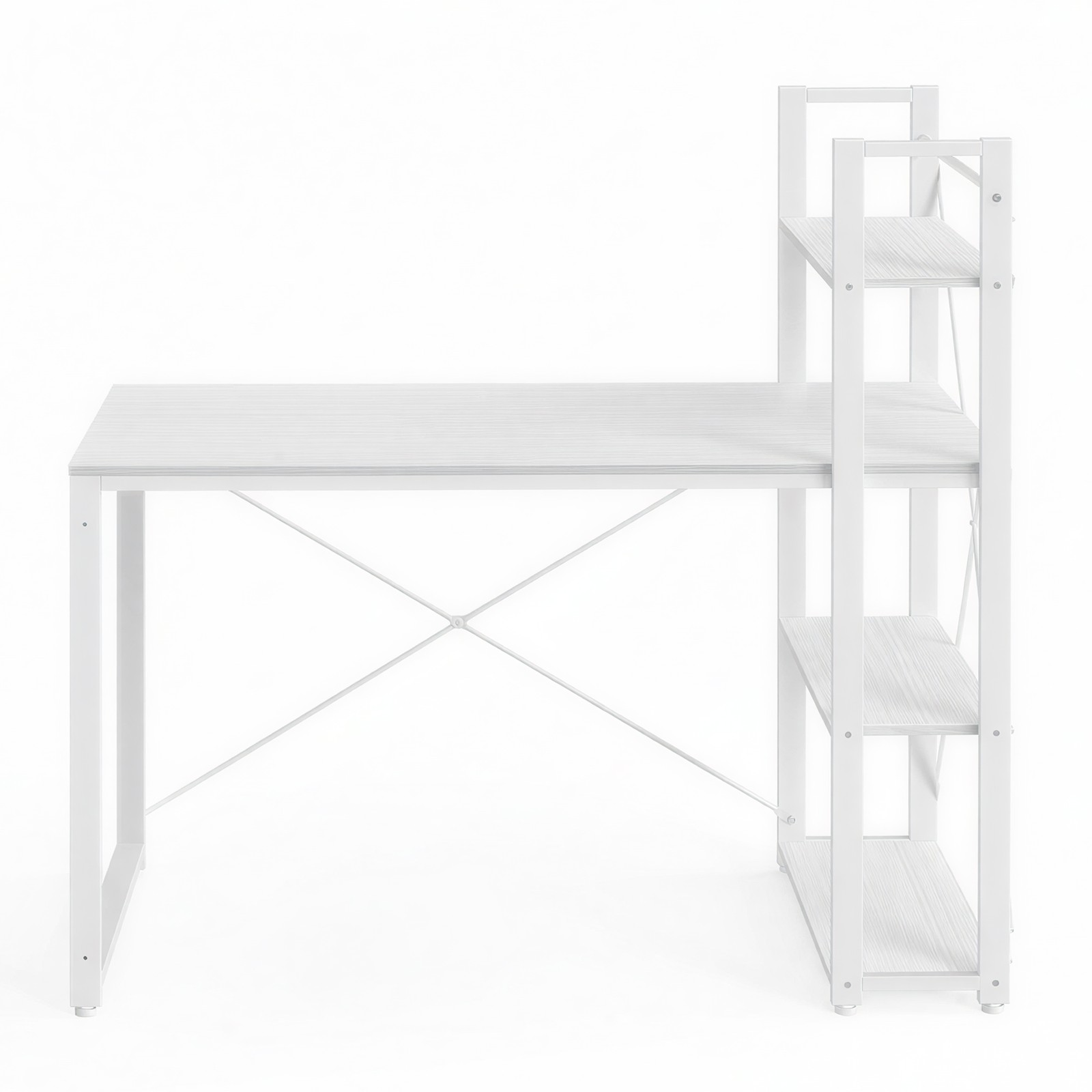 Rakstāmgalds ar plauktiem, balts, kokskaidu plātne un tērauds, 120 x 60 x 120,1 cm - Image 7