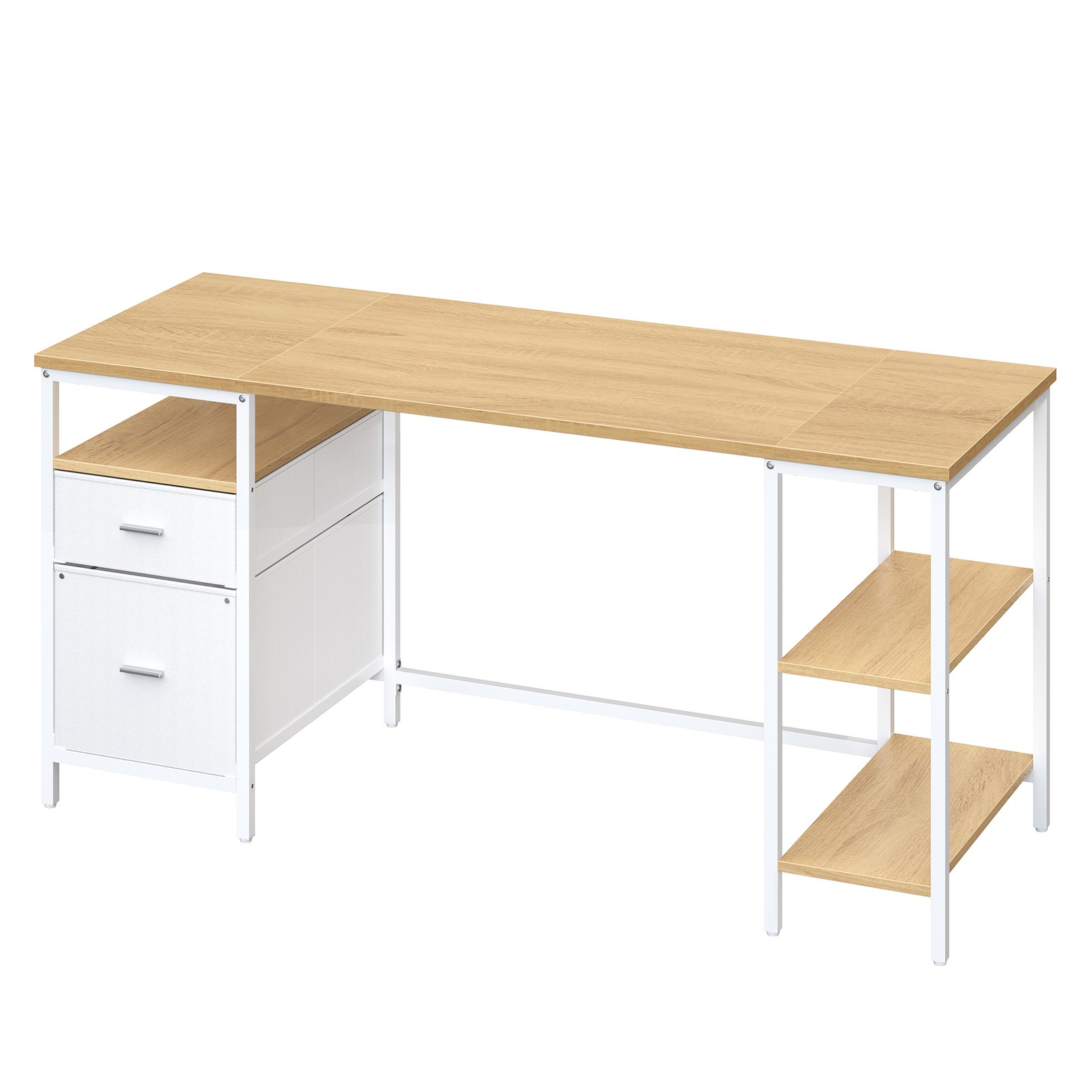 Rakstāmgalds ar 3 plauktiem un 2 atvilktnēm, 160 x 60 x 76 cm, ozola balti tonis - Image 2
