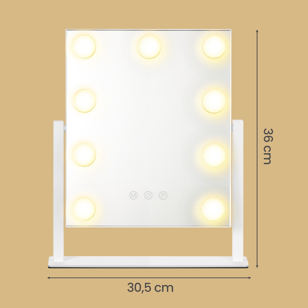 Kosmētikas spogulis ar LED apgaismojumu, 15 spuldzes, skārienvadība, balts, 58 x 43 cm - Image 3