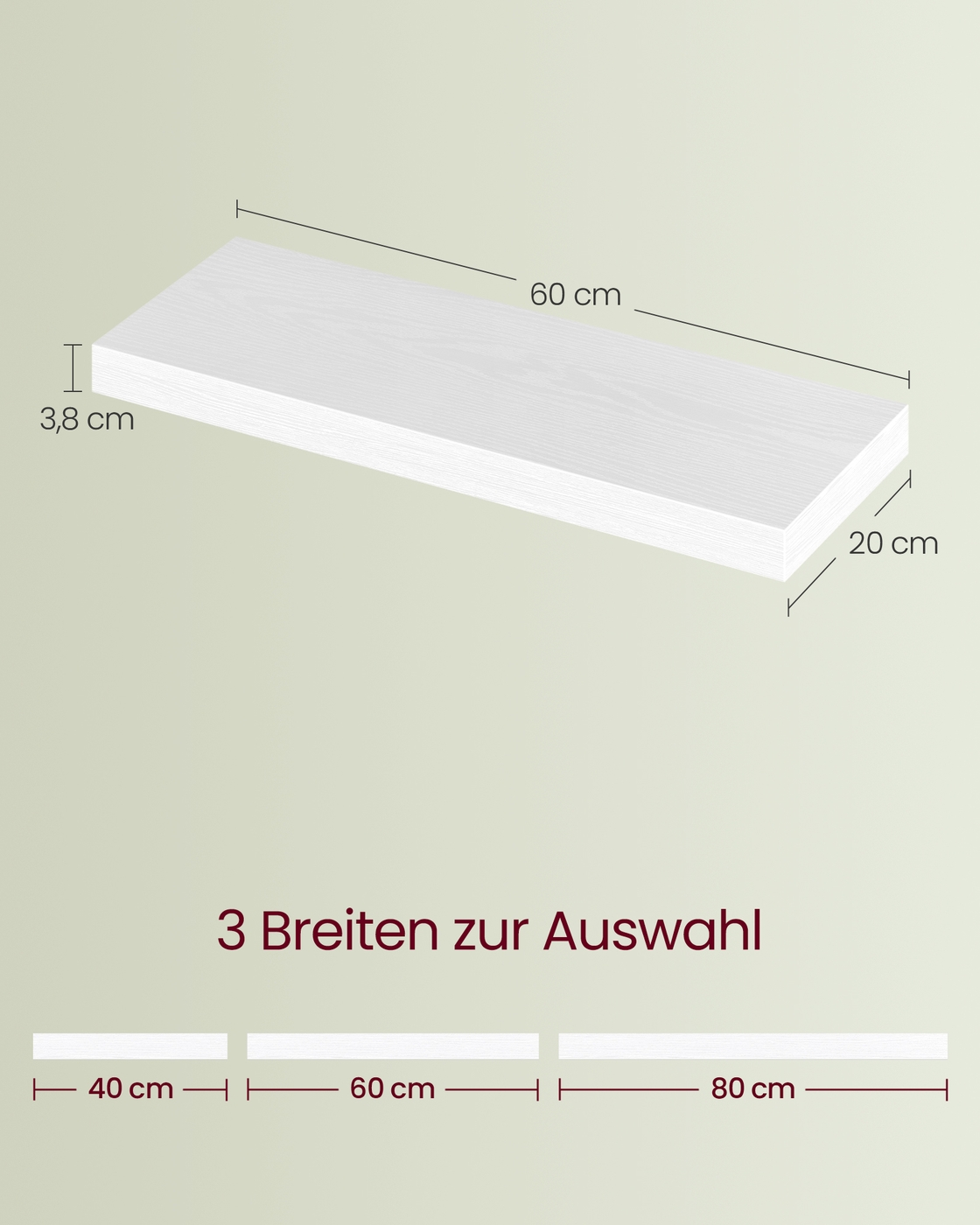 Sieninė lentyna, sniego baltumo, iš MDF ir plieno, 20 x 60 x 3,8 cm, iki 10 kg - Image 5